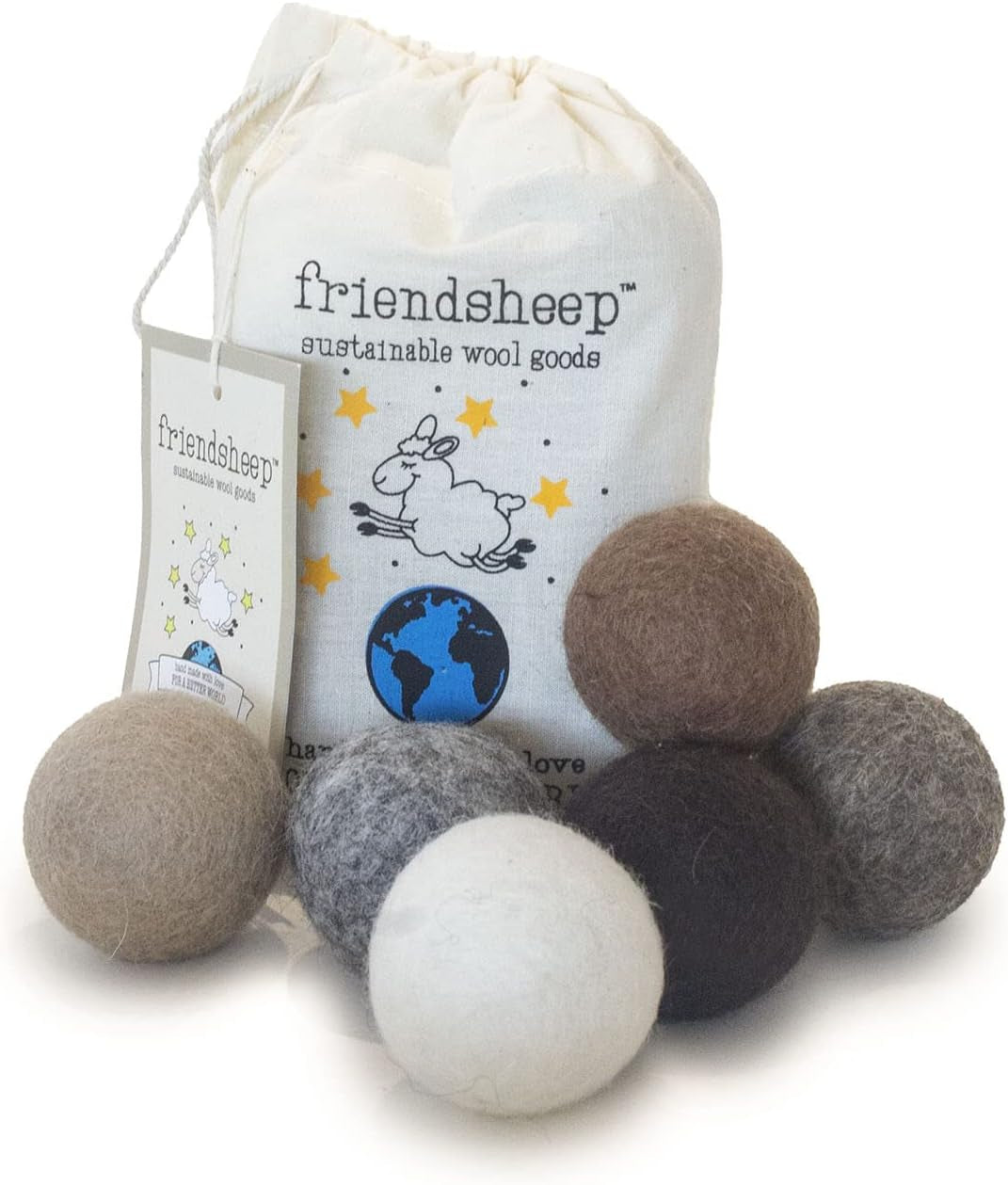 Friendsheep Eco Wool Pet Toy Ball - Cat, Ferret, Small Dog - Fair Trade, Handmade in Nepal, Eco-Friendly - 100% Wool, 6-Pack (Balls X6, Rainbow Land)