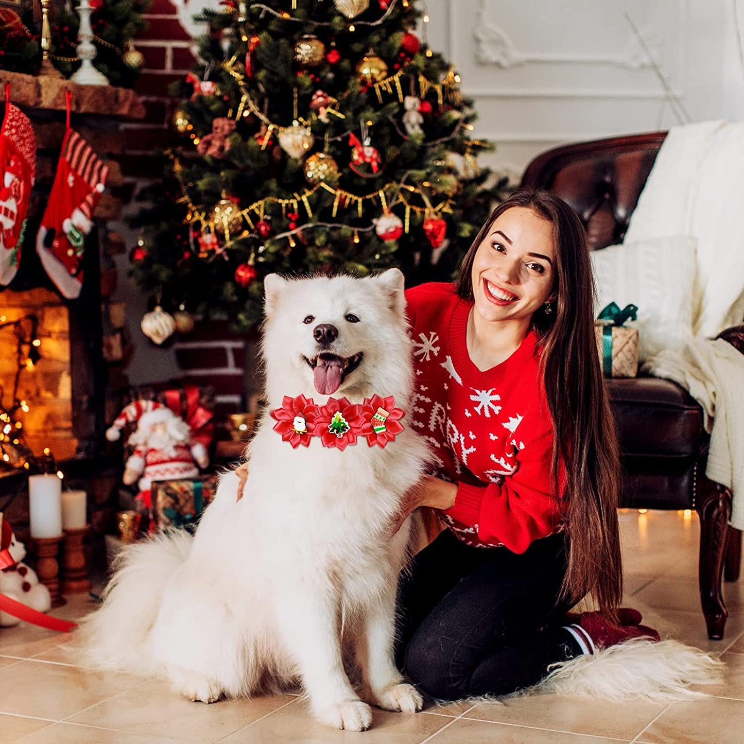 24 Pieces Christmas Dog Flower Collar Dog Bowties Adjustable Dog Collar Flower Artificial Diamond Flower Collar Christmas Dog Bow Collar Xmas Dog Accessories for Dogs Cats Pets (Elegant Style) Animals & Pet Supplies > Pet Supplies > Dog Supplies > Dog Apparel Saintrygo