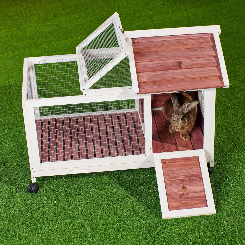 Fchunhe 40" Indoor Outdoor Rabbit Hutch with Wheels,Small Animal Houses & Habitats, Bunny Cage with Removable Tray, Single Level Guinea Pig Hamster Hutch Animals & Pet Supplies > Pet Supplies > Small Animal Supplies > Small Animal Habitats & Cages Fchunhe