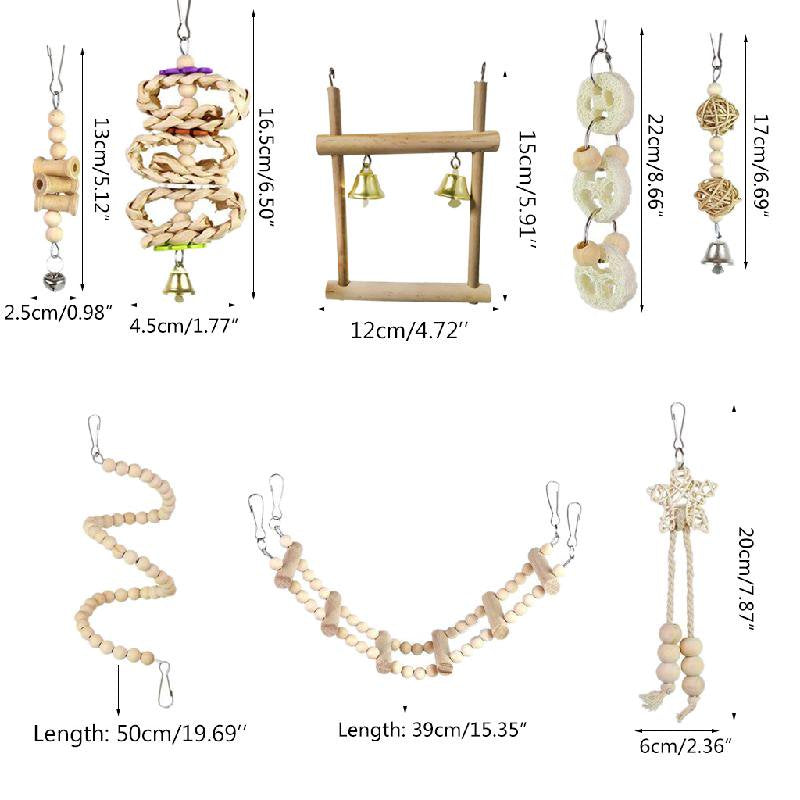 TONKBEEY 8 Pieces Bird Toys Parrot Swing Ladder Perch Bridge Wooden Beads Chew Toy Animals & Pet Supplies > Pet Supplies > Bird Supplies > Bird Ladders & Perches TONKBEEY