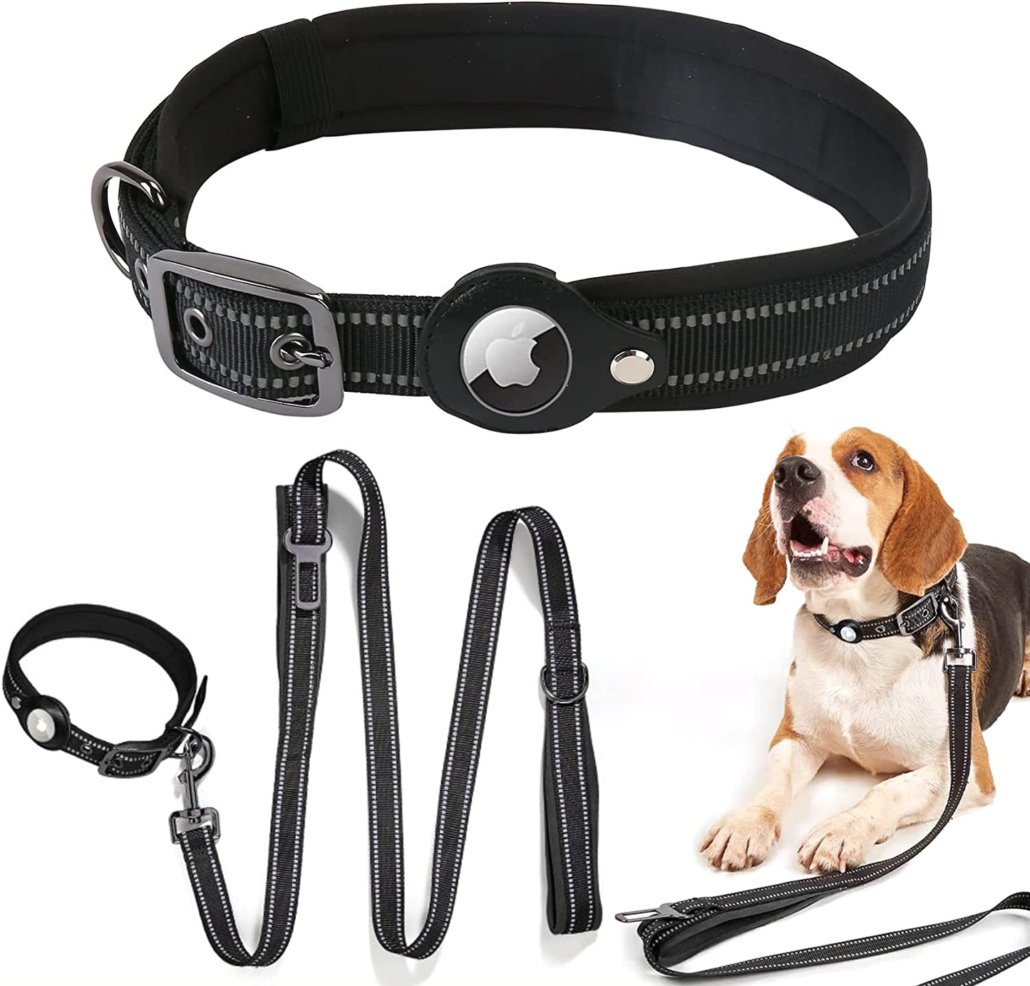 Ufandia Airtag Dog Collar, Reflective Air Tag Dog Collar GPS Pet Collar and Leash Set Combo, Padded Airtag Case Holder Dog Collar with 6 Ft Dog Traction Rope for Medium & Large Dogs Electronics > GPS Accessories > GPS Cases Ufandia X-Large(23''-26'')