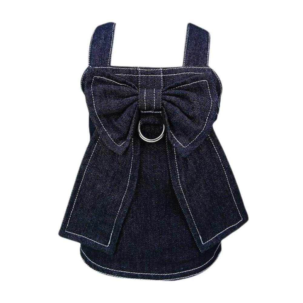 Dog Dress Princess Denim Dresses Big Bow Tie with D Ring for Walking Your Dog,Princess for Small Dog Girl, Fashion Simple Puppy Dresses, Pet Clothes Outfits Cat Apparel Animals & Pet Supplies > Pet Supplies > Cat Supplies > Cat Apparel Wisremt S Black