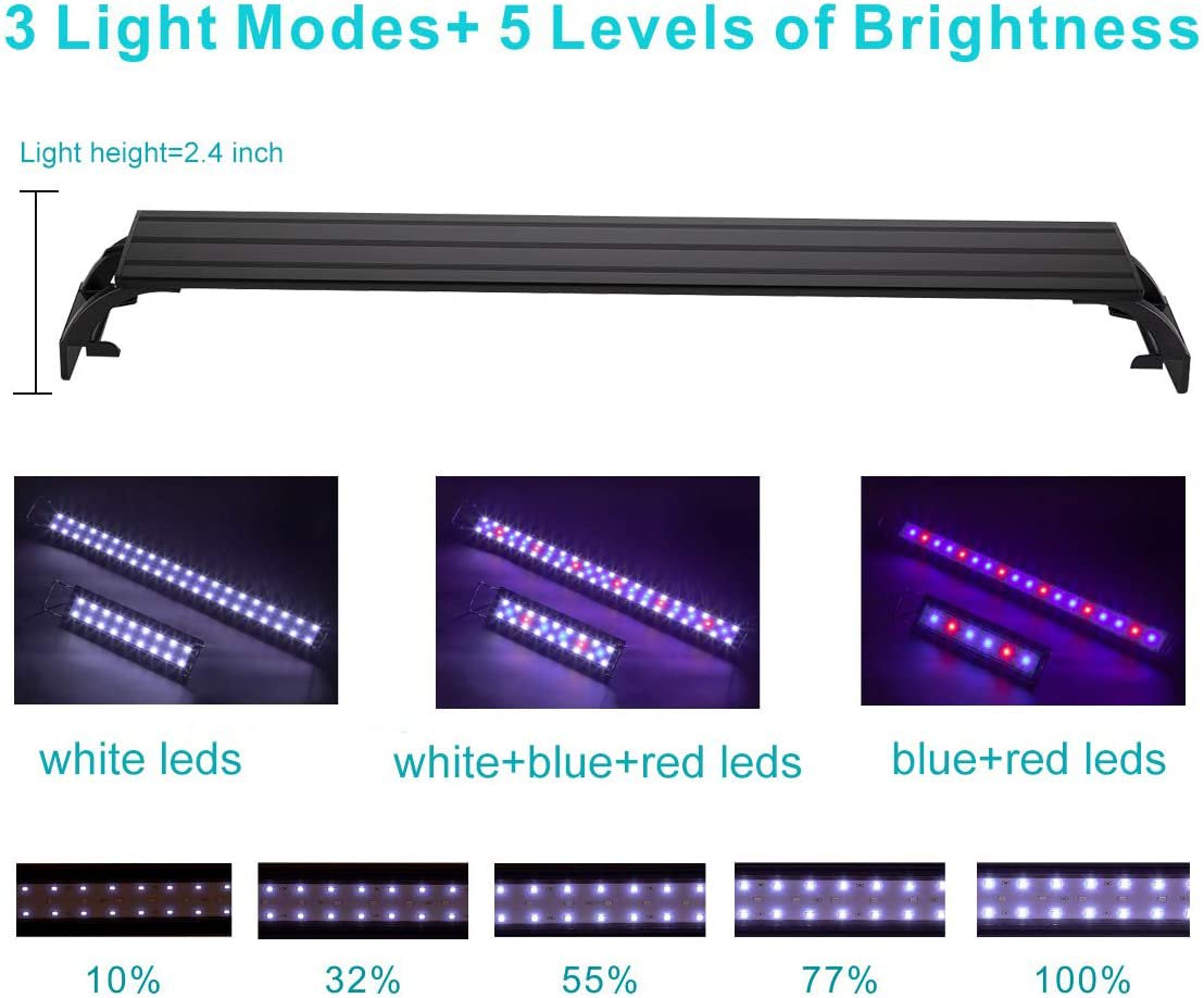 Maze Group 14W Full Spectrum Aquarium Light with Aluminum Alloy Shell Extendable Brackets, White Blue Red Leds, External Controller, for Freshwater Fish Tank (18-24 Inch) Animals & Pet Supplies > Pet Supplies > Fish Supplies > Aquarium Lighting Maze Group