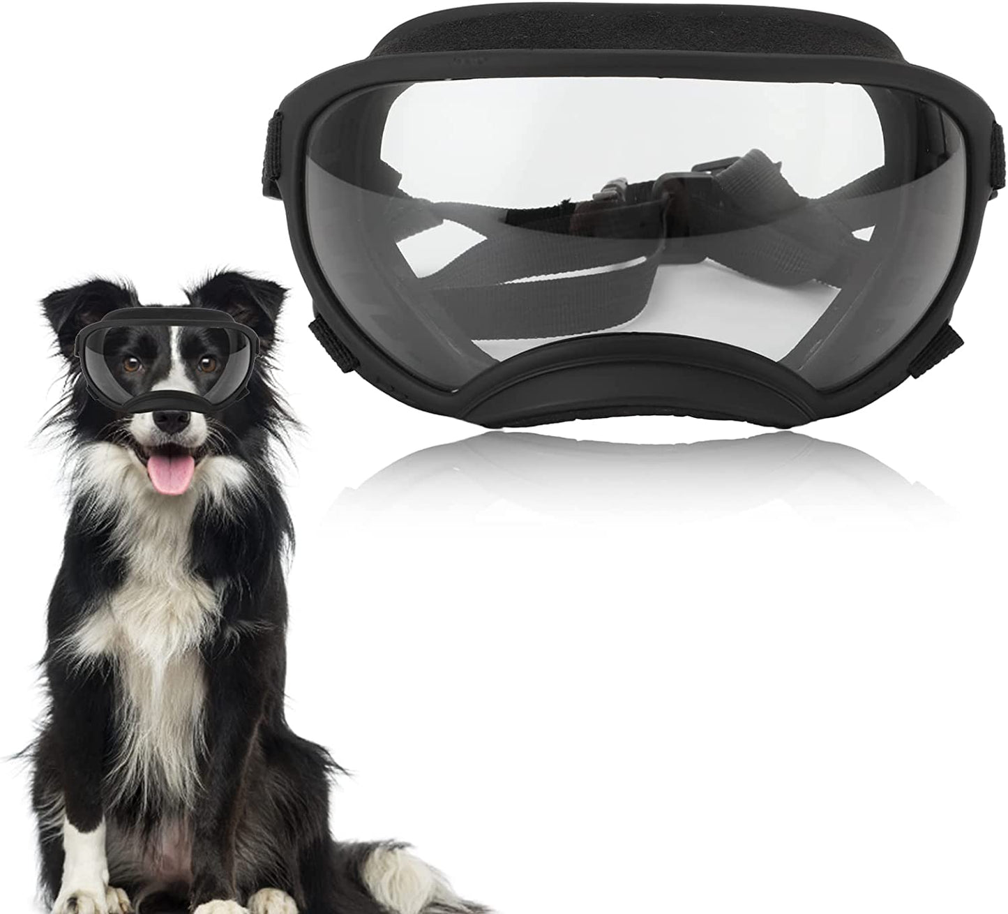 Dog Goggles,Strong Impact Resistance Dog Sunglasses with Adjustable Elastic Strap,Anti UV Large Breed Dog Pet Eye Wear Protection,For Dog Pet Outdoor Activities Animals & Pet Supplies > Pet Supplies > Dog Supplies > Dog Apparel DAUERHAFT Black frame transparent