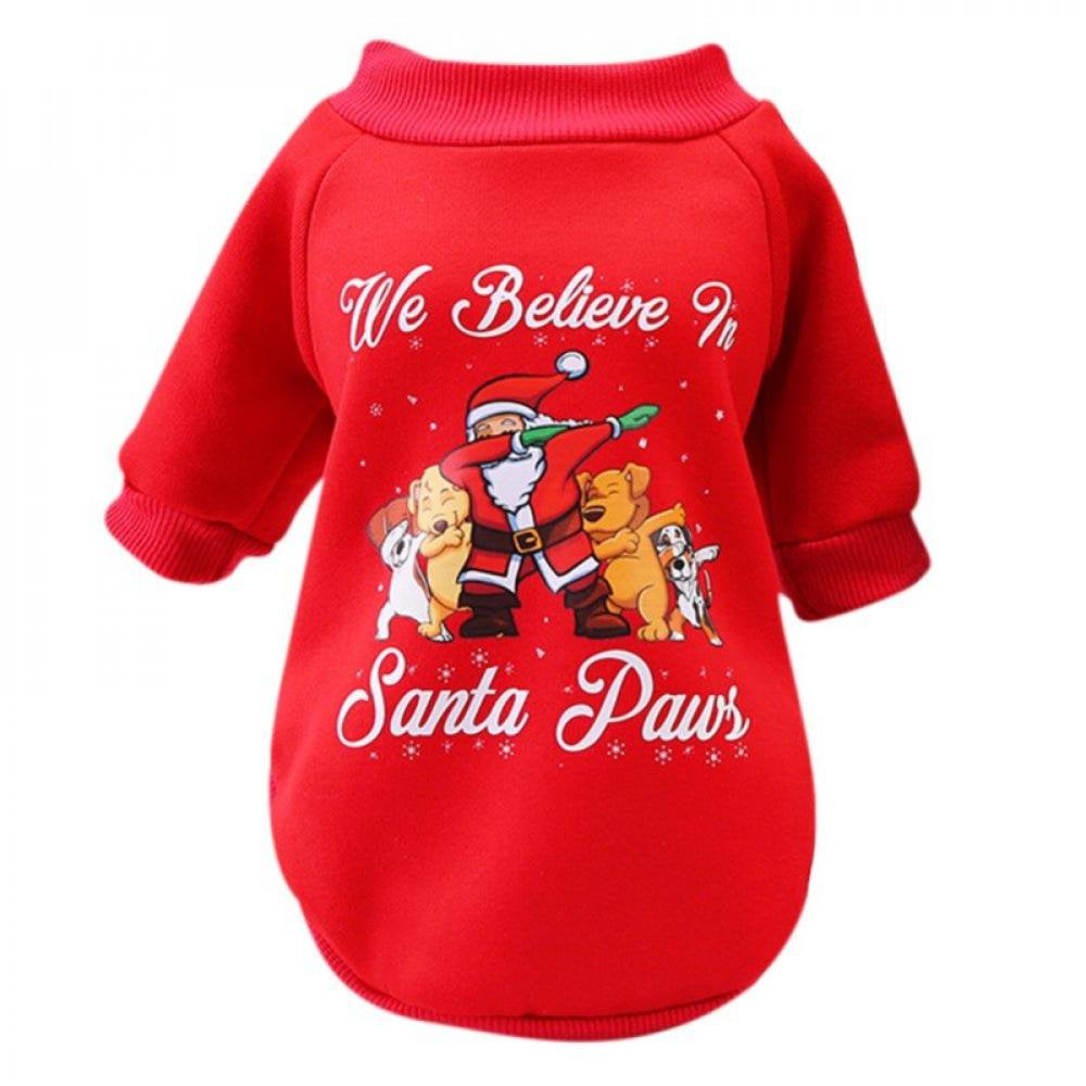Clearance! We Believe Santa Paws Print Dog Apparel Festival Dog Jumpsuit Shirt Pet Pajamas Bodysuit for Small Medium Dog Xmas Dog Dressing Animals & Pet Supplies > Pet Supplies > Dog Supplies > Dog Apparel Fantadool L Red