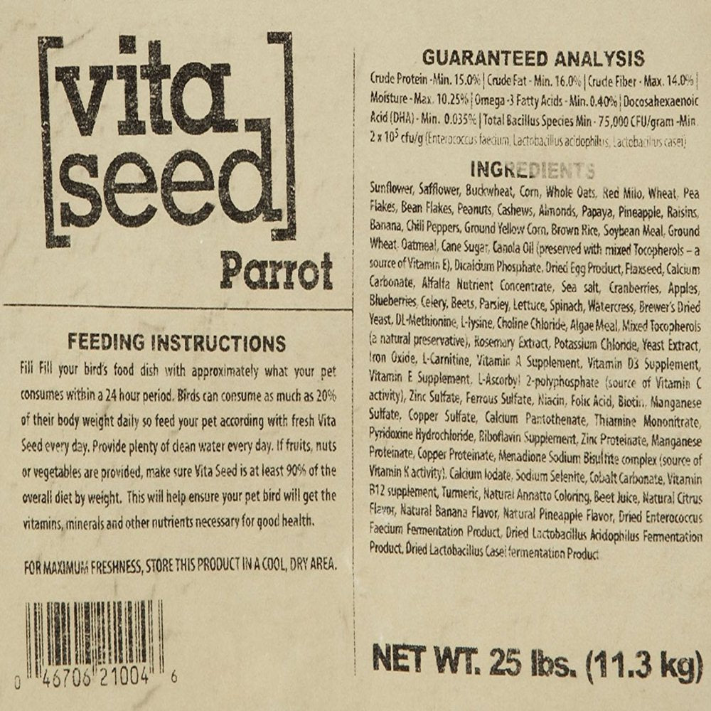 Higgins Vita Seed Parrot Bird Food, 25 Lb Animals & Pet Supplies > Pet Supplies > Bird Supplies > Bird Food HIGGINS GROUP