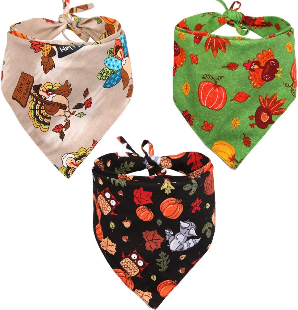 3 Pcs/Pack Thanksgiving Dog Bandana Reversible Triangle Bibs Scarf Accessories for Dogs Cats Pets Large Animals & Pet Supplies > Pet Supplies > Dog Supplies > Dog Apparel KZHAREEN Pattern1 Large