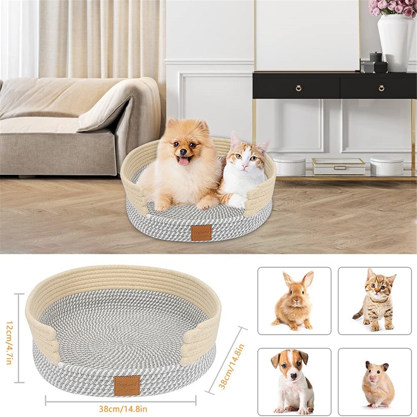 Number-One Cotton Thread Woven Cat Bed Big round Cat Woven Basket Bed,Cat Scratching Bed,Cat Rope Bed Nest for Summer and Winter Durable Pet Bed Basket Animals & Pet Supplies > Pet Supplies > Cat Supplies > Cat Beds Number-one