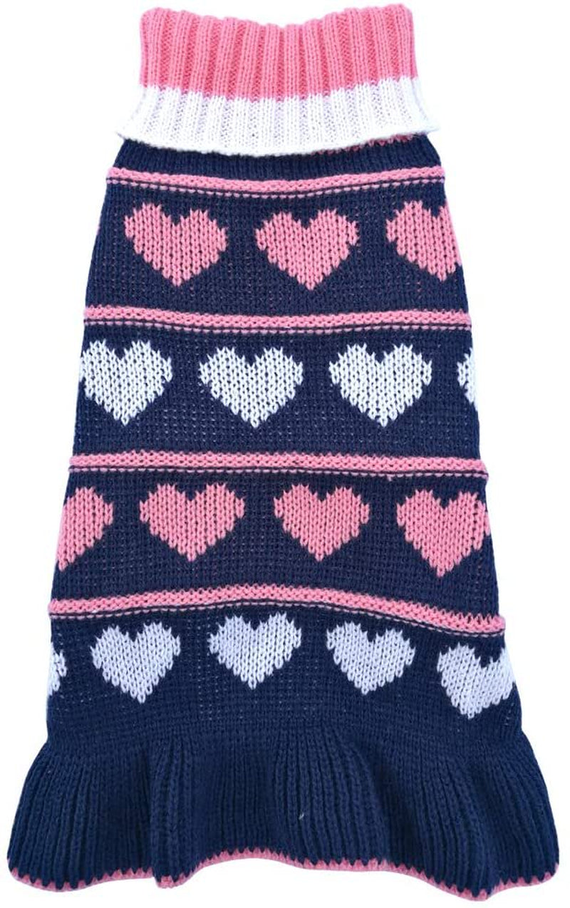 Jecikelon Pet Dog Long Sweaters Dress Knitwear Turtleneck Pullover Warm Winter Puppy Sweater Long Dresses (Gray, X-Small) Animals & Pet Supplies > Pet Supplies > Dog Supplies > Dog Apparel Jecikelon XL Navy Blue