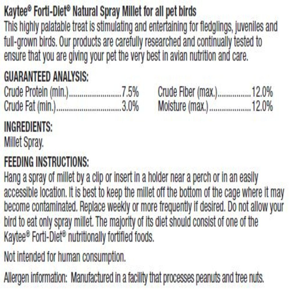 Kaytee Forti-Diet Spray Millet, 3 Oz, Treat for Pet Birds Animals & Pet Supplies > Pet Supplies > Small Animal Supplies > Small Animal Food Central Garden and Pet