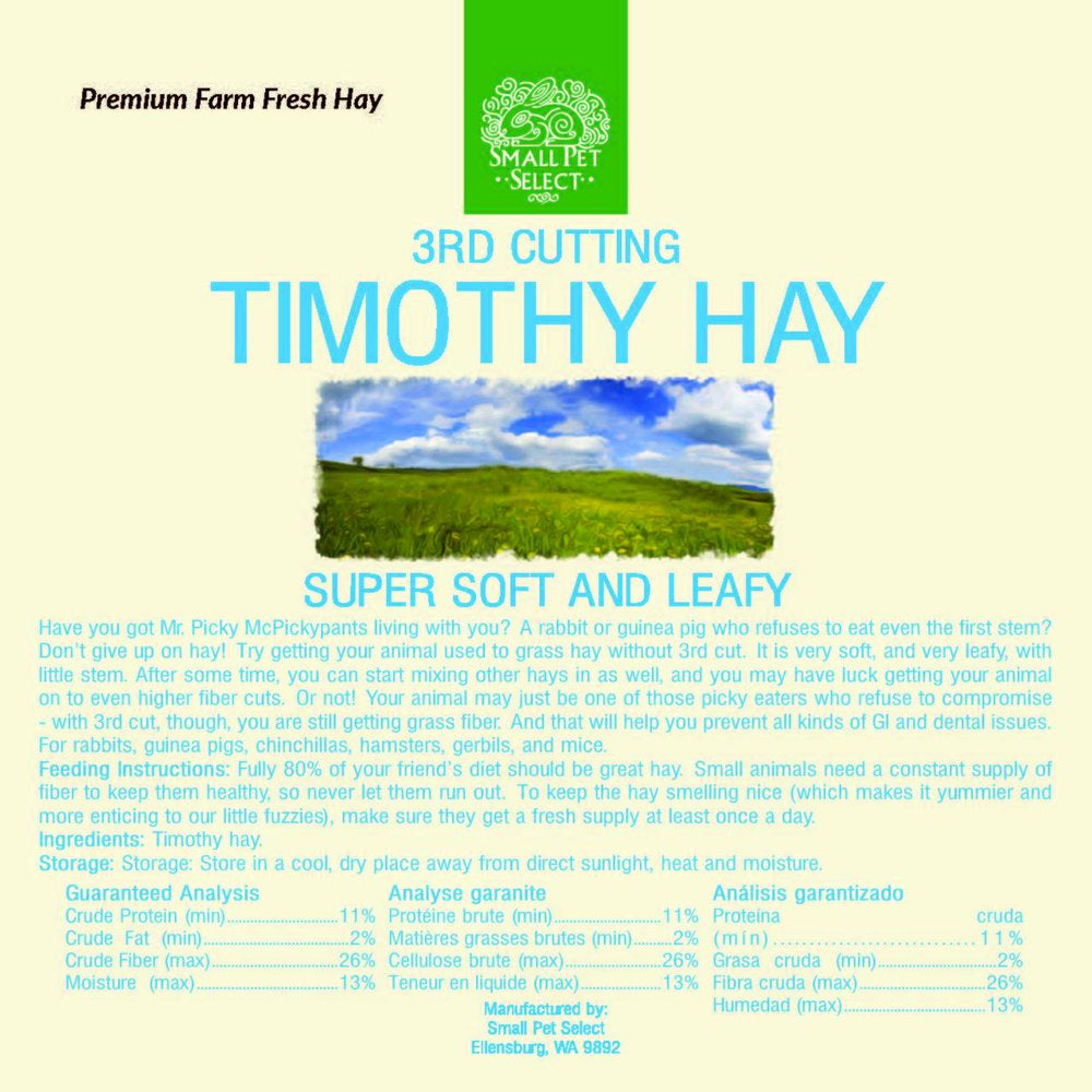 Small Pet Select 3Rd Cutting "Super Soft" Timothy Hay Pet Food, 10 Lb. Animals & Pet Supplies > Pet Supplies > Small Animal Supplies > Small Animal Food Small Pet Select inc.
