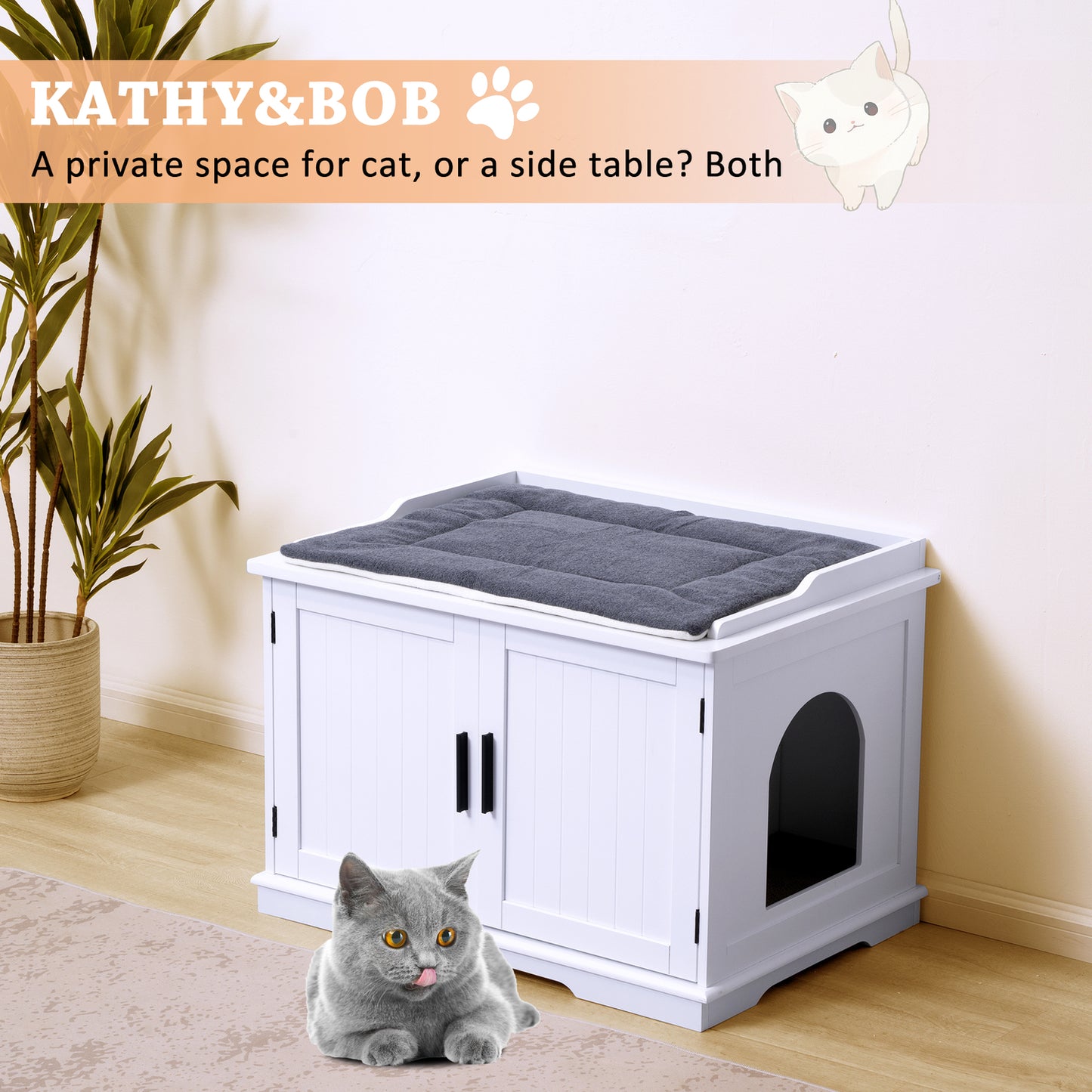Sunvivi Cat Litter Box Enclosure Wood Hidden Cat Litter Box Furniture White Cat House Side Table,29.1X20.9X20.5 Inches Animals & Pet Supplies > Pet Supplies > Cat Supplies > Cat Furniture Superjoe