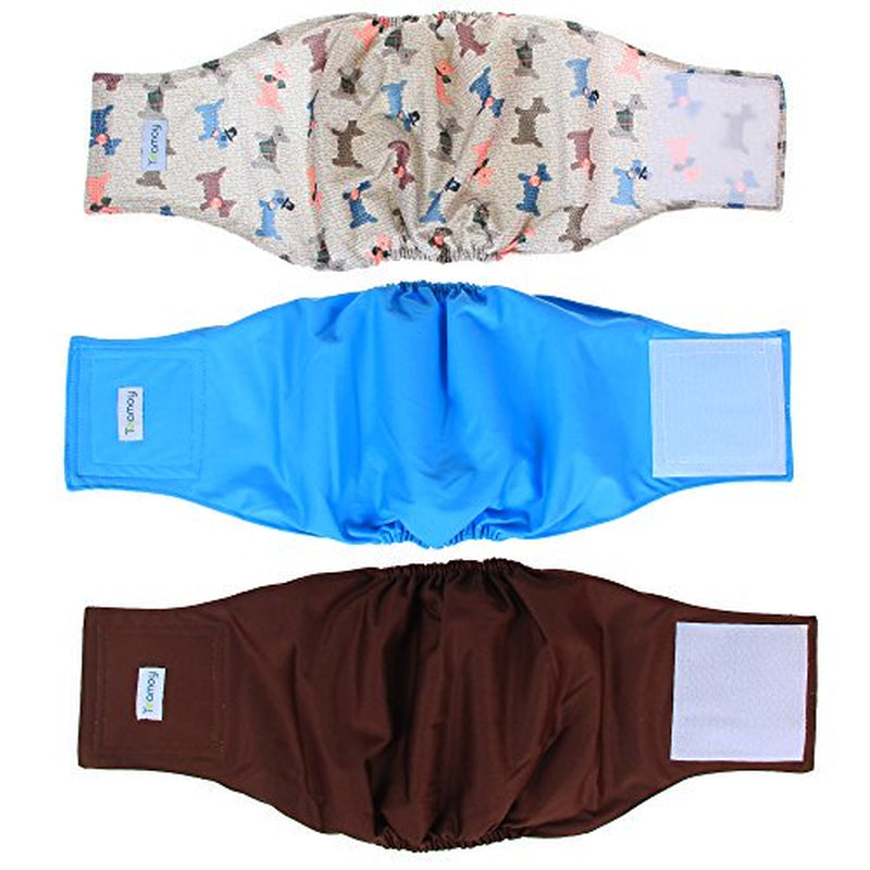 Teamoy Reusable Wrap Diapers for Male Dogs, Washable Puppy Belly Band Pack of 3 (L1, 16"-20" Waist, Light Blue+ Dogs+Coffee) Animals & Pet Supplies > Pet Supplies > Dog Supplies > Dog Diaper Pads & Liners Damero INC