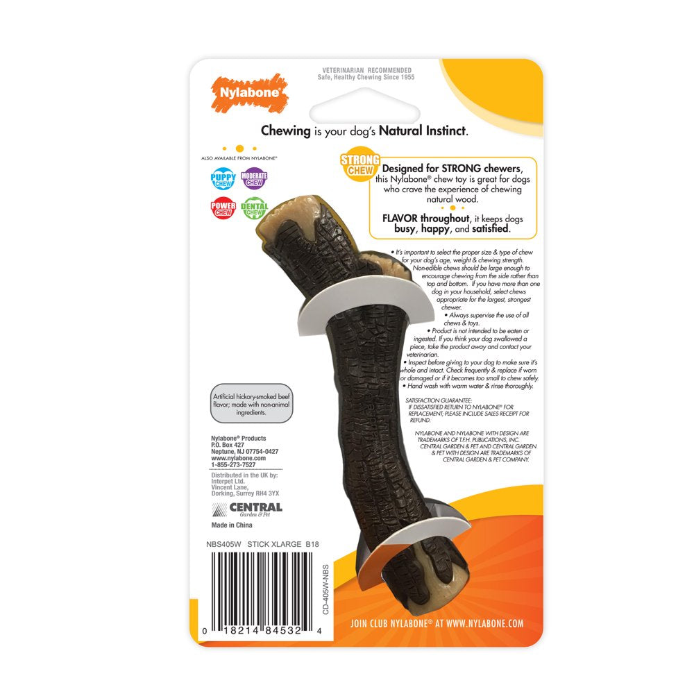Nylabone Real Wood Stick Strong Dog Stick Chew Toy Hickory Smoked Beef Flavor X-Large/Souper - 50+ Lbs. Animals & Pet Supplies > Pet Supplies > Dog Supplies > Dog Toys Central Garden and Pet