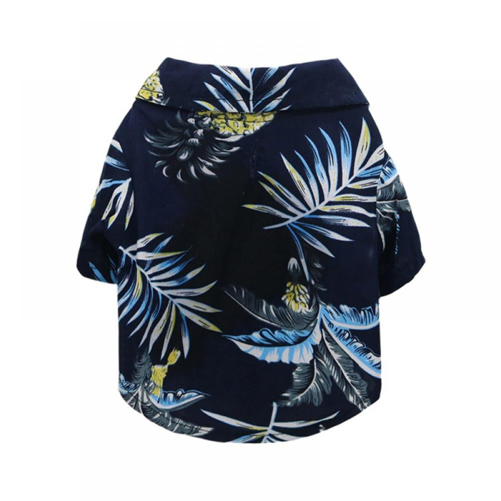 Dog Shirt Hawaiian Puppy Clothes, Leaf Printed Lapel Vest Summer Polo T-Shirt Pet Apparel Dog Clothes for Small Medium Boy Girl Dogs Cats Animals & Pet Supplies > Pet Supplies > Dog Supplies > Dog Apparel Savlot L Navy Blue