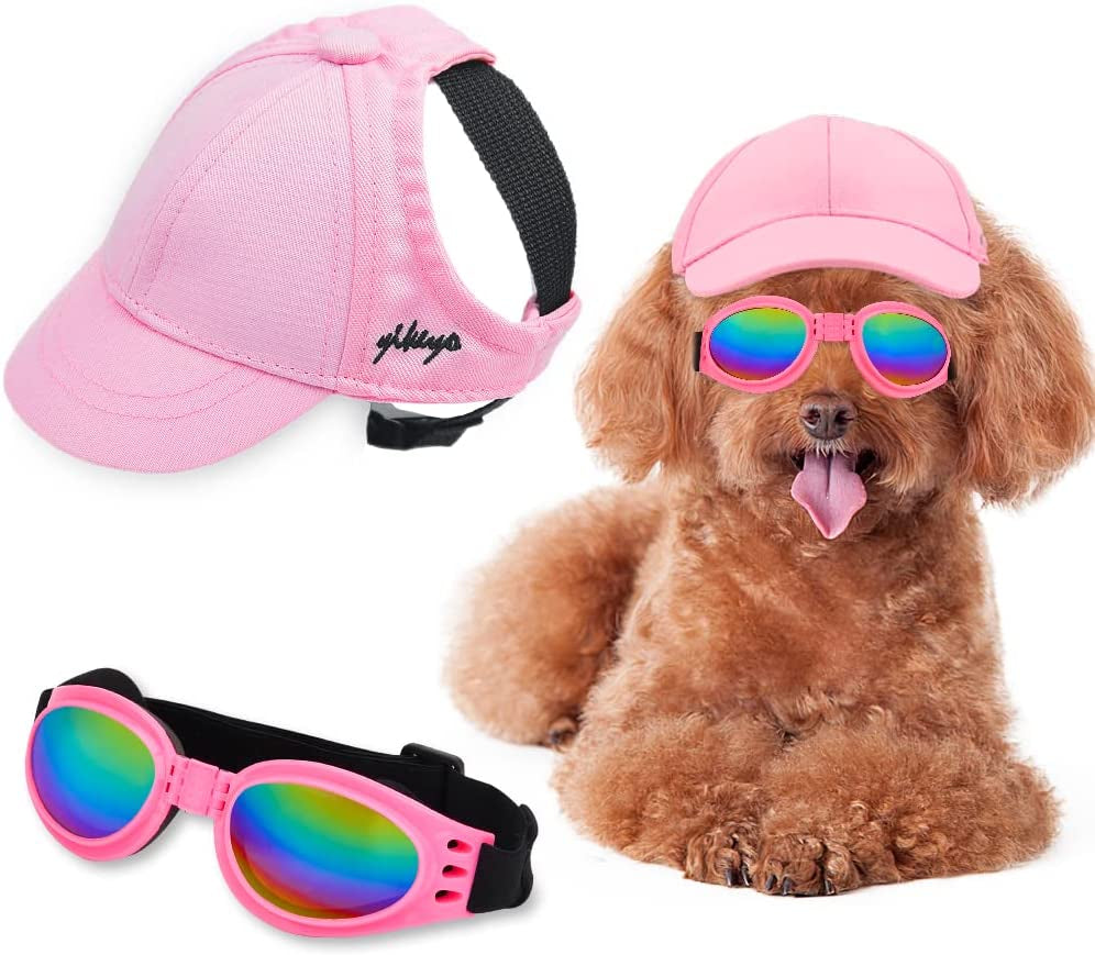 Sebaoyu Dog Hat and Sunglasses Summer Dog Baseball Cap Pet Puppy Visor Hats Sunbonnet Outfit with Ear Holes Doggy Cat Goggles for Small Medium Breed (Sky Blue, Small) Animals & Pet Supplies > Pet Supplies > Dog Supplies > Dog Apparel Sebaoyu pinnk Small