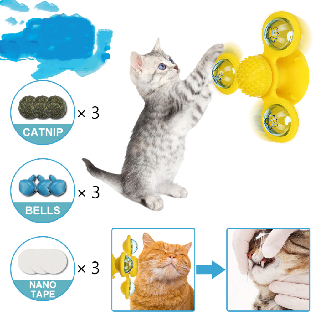 Blue Interactive Indoor Windmill Cat Toy with Catnip and Bells