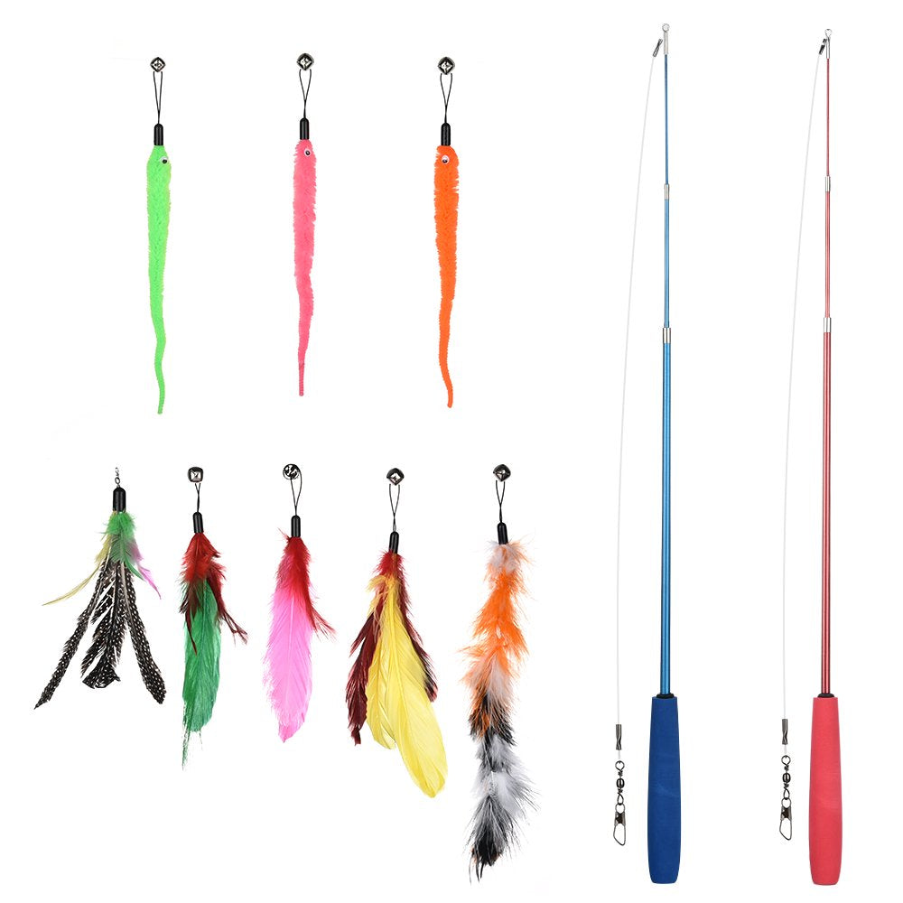 LETIGO Cat Feather Toy, 12PCS Retractable Cat Toy with Bell Refills, Interactive Catcher Teaser and Funny Exercise for Kittens Kitty Play Chase Exercise Animals & Pet Supplies > Pet Supplies > Cat Supplies > Cat Toys LETIGO