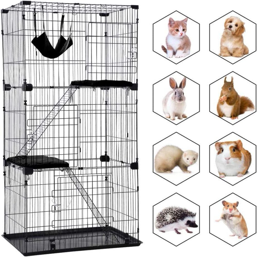 Jaydayon Folding Cat Cage Large Small Animals Crate-Wire Metal Pet Playpen Home with 3 Doors 2 Ramp Laddershammock 2 Resting Mats Bedstray Indoor Outdoor Cat Kennel 67H X 22W X 33L(White) Animals & Pet Supplies > Pet Supplies > Dog Supplies > Dog Kennels & Runs JayDAYon