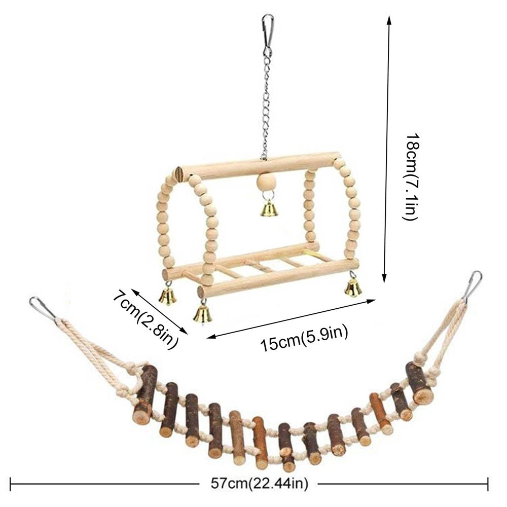 Meidiya 8Pcs Natural Wood Bird Swing Toys,Durable Climbing Rope Ladder Chewing Toys with Bells Bird Perch Toys for Small Birds,Budgerigar,Parakeet,Conure,Cockatiel,Mynah,Lovebird,Finch Animals & Pet Supplies > Pet Supplies > Bird Supplies > Bird Ladders & Perches Meidiya