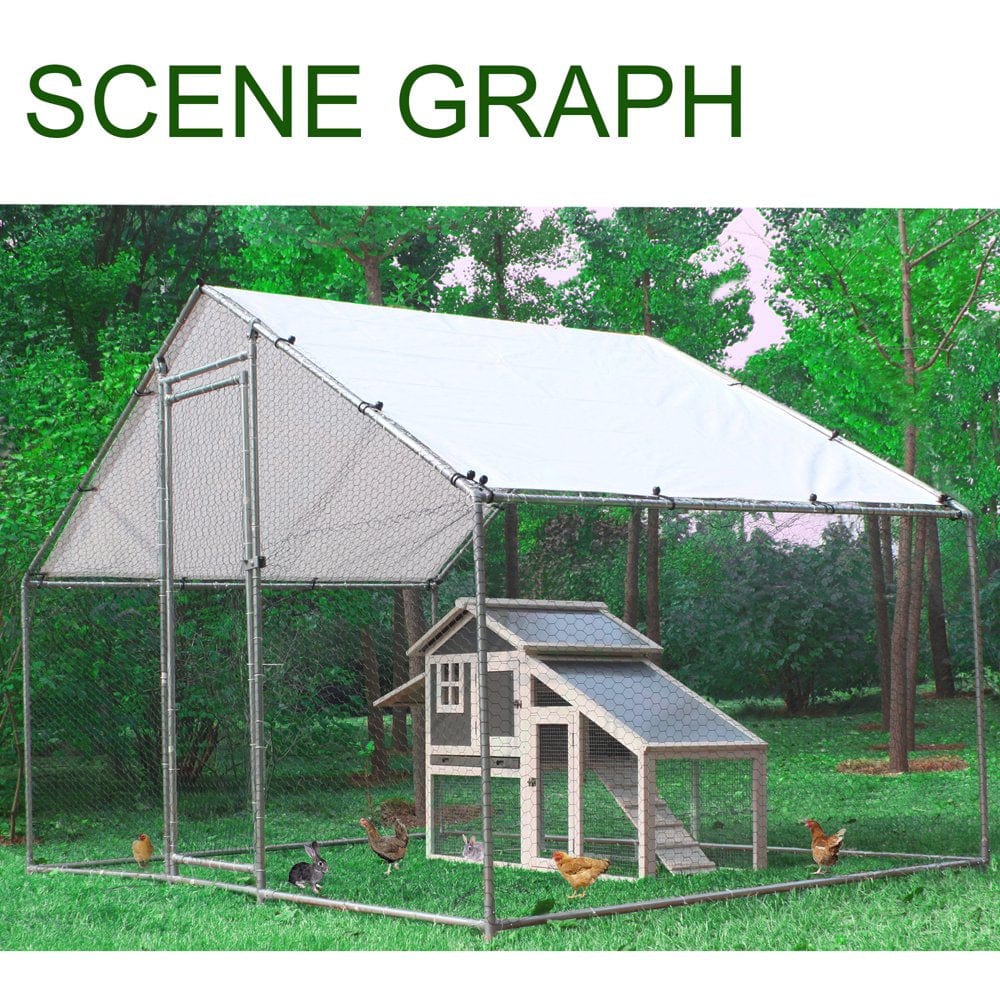 10' X 13' X 6.2' Walk in Chicken Run Coop, Galvanized Metal Chicken Kennel Poultry Cage, Outdoor Backyard Farm Covered Chicken Cage for Rabbits Ducks Cats Animals & Pet Supplies > Pet Supplies > Dog Supplies > Dog Kennels & Runs SESSLIFE S