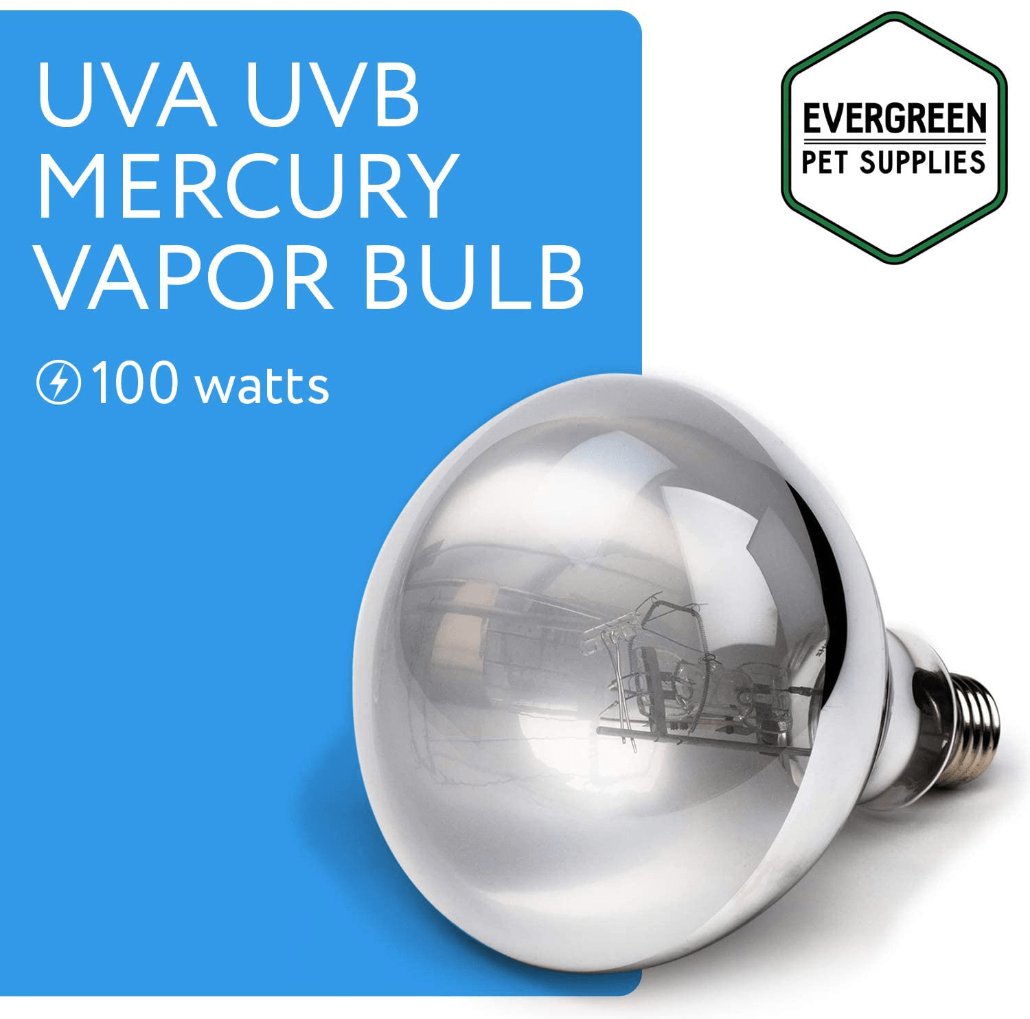100 Watt UVA UVB Mercury Vapor Bulb / Light / Lamp for Reptile and Amphibian Use - Excellent Source of Heat and Light for UV and Basking - by Evergreen Pet Supplies Animals & Pet Supplies > Pet Supplies > Reptile & Amphibian Supplies > Reptile & Amphibian Substrates Evergreen Pet Supplies   