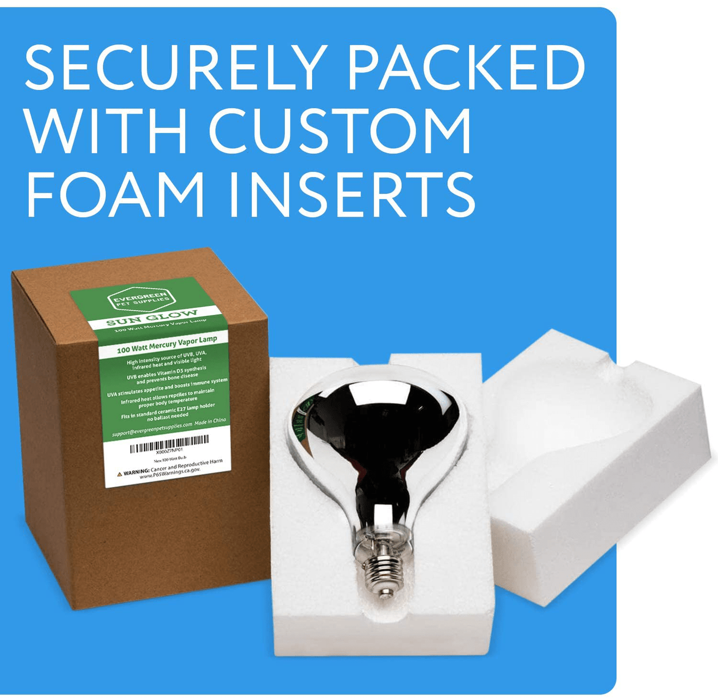 100 Watt UVA UVB Mercury Vapor Bulb / Light / Lamp for Reptile and Amphibian Use - Excellent Source of Heat and Light for UV and Basking - by Evergreen Pet Supplies Animals & Pet Supplies > Pet Supplies > Reptile & Amphibian Supplies > Reptile & Amphibian Substrates Evergreen Pet Supplies