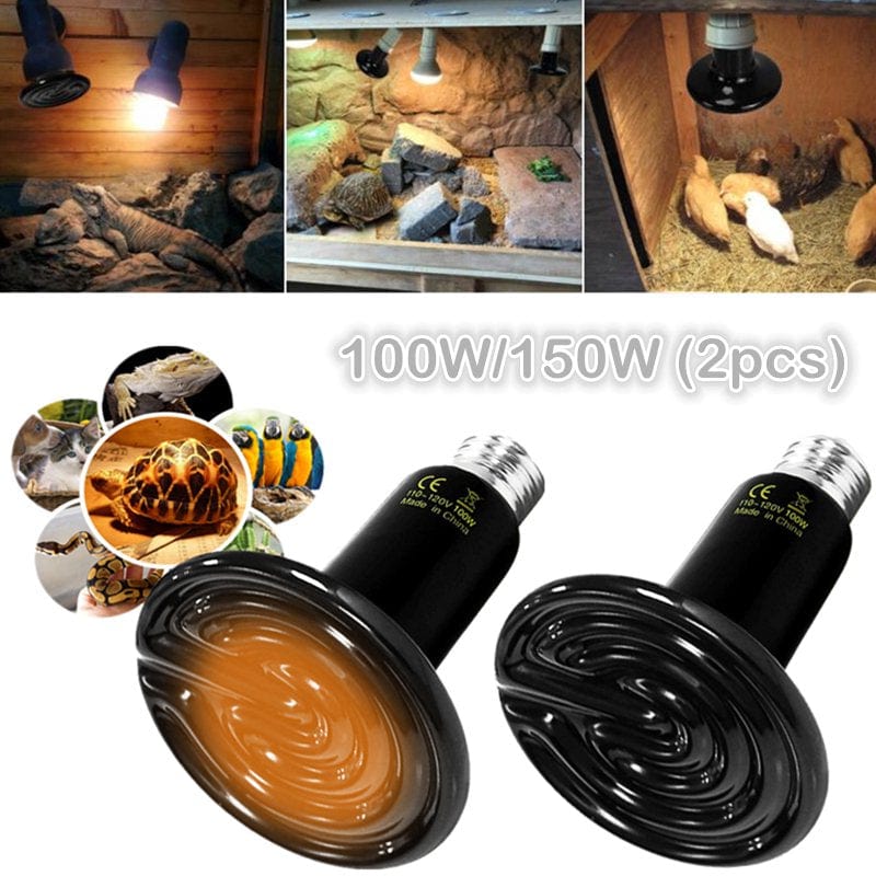 100W/150W 2-Pack Ceramic Heat Emitter Reptile Heat Lamp Bulb No Light Emitting Brooder Coop Heater for Amphibian Pet & Incubating Chicken HTOCINQ 150W