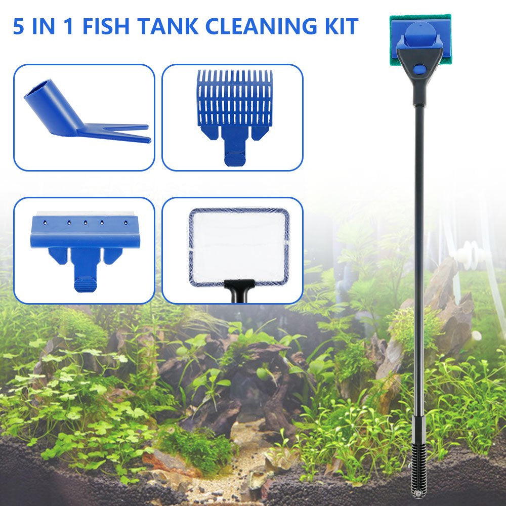 Mlfire 5 in 1 Long Handle Brush for Fish Tank Aquarium Glass Cleaning Plant Fork Algae Scraper Fishnet Cleaner Kit Animals & Pet Supplies > Pet Supplies > Fish Supplies > Aquarium Fish Nets MLfire