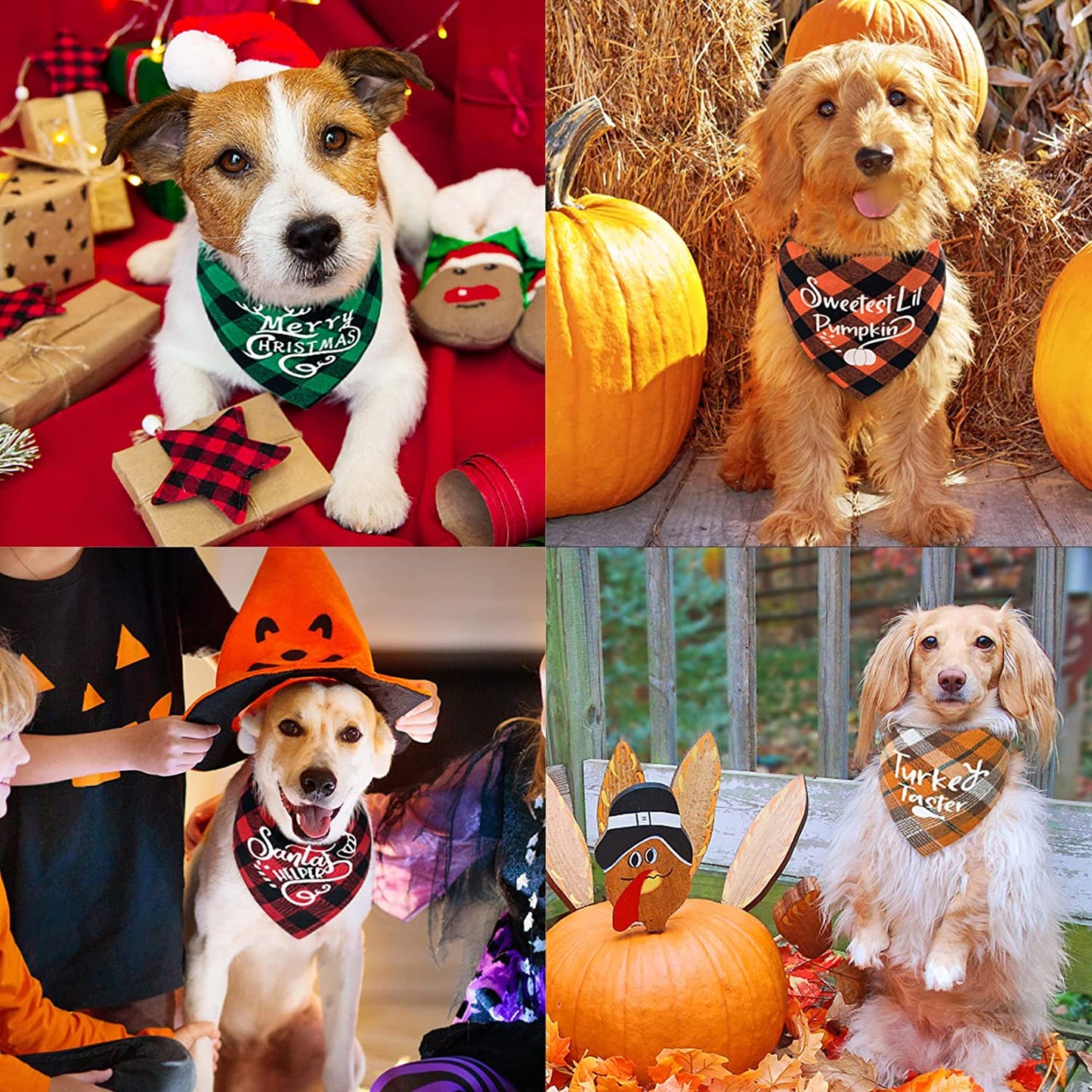 Roberly 4 Pack Holiday Dog Bandanas, Double-Layer Fall Dog Bandana, Autumn Thanksgiving Christmas Dog Bandanas for Small Medium Large Dogs, Triangle Dog Scarf Puppy Costume Bibs Pet Gifts Xmas Decor Animals & Pet Supplies > Pet Supplies > Dog Supplies > Dog Apparel Roberly