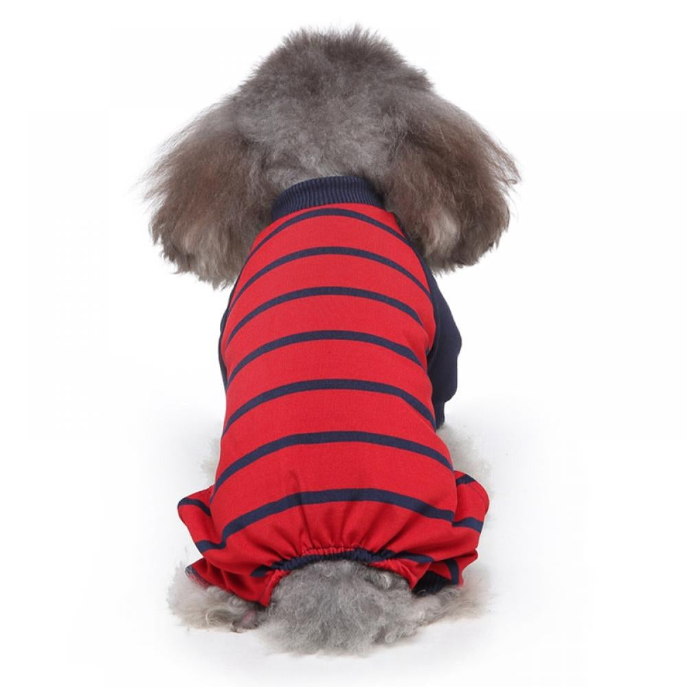 Echenor Dog Pajamas, Puppy All Seasons Stripe Homewear Apparel Jumpsuit, Cotton Romper Clothes Costume for Pet Dogs Cats Animals & Pet Supplies > Pet Supplies > Dog Supplies > Dog Apparel Echenor S Red