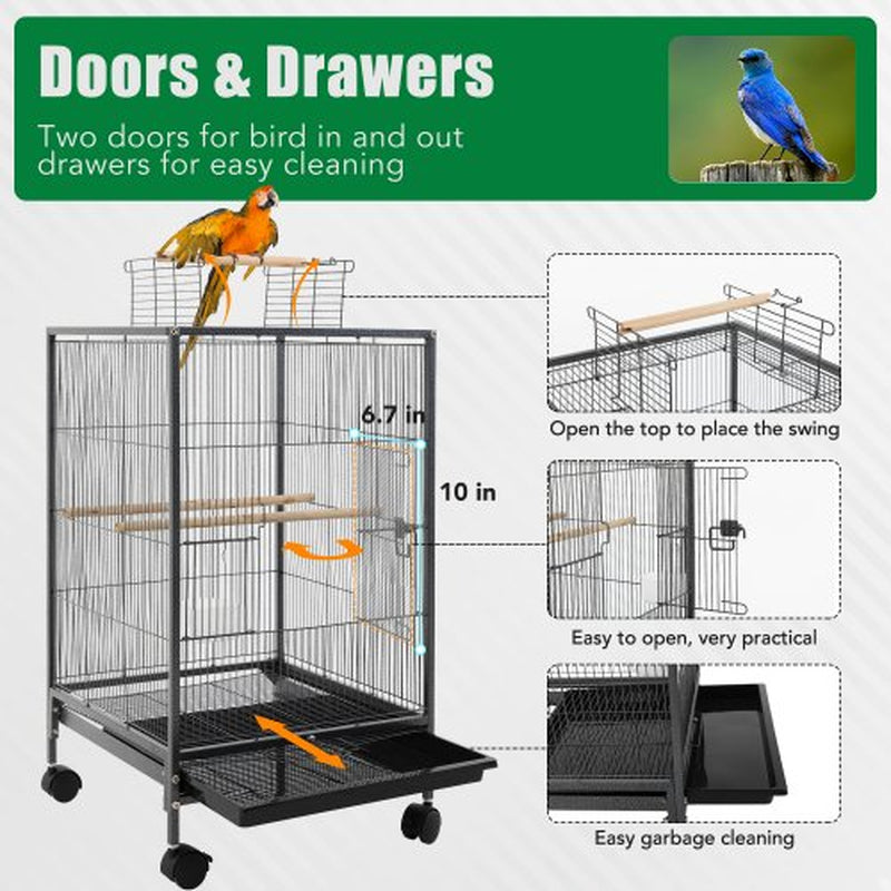 Furinno Wrought Iron Bird Cage with Rolling Stand, 35 Inch, Black Animals & Pet Supplies > Pet Supplies > Bird Supplies > Bird Cages & Stands Furinno