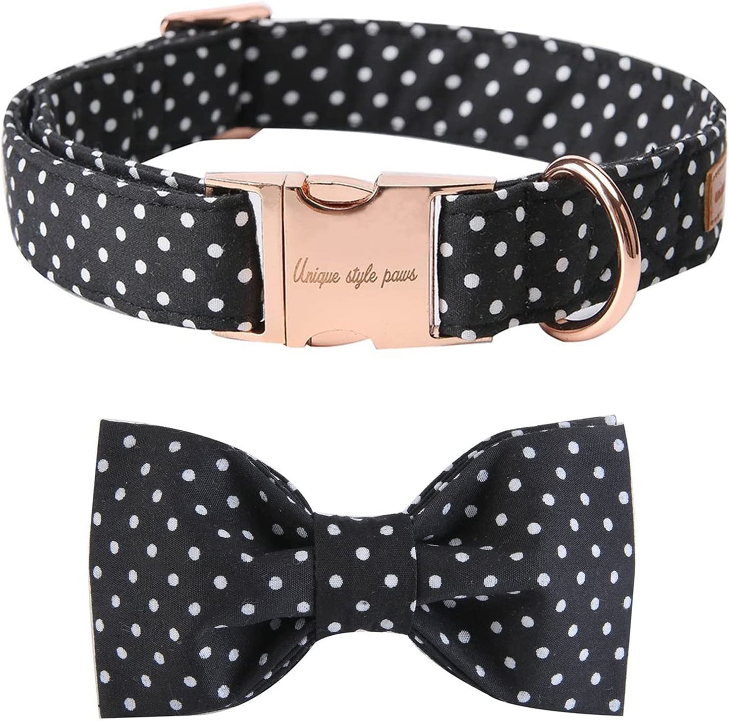Unique Style Paws Pet Soft &Comfy Bowtie Dog Collar and Cat Collar Pet Gift for Dogs and Cats 6 Size and 7 Patterns Animals & Pet Supplies > Pet Supplies > Dog Supplies > Dog Apparel USP Black Dot X-Small (Pack of 1)