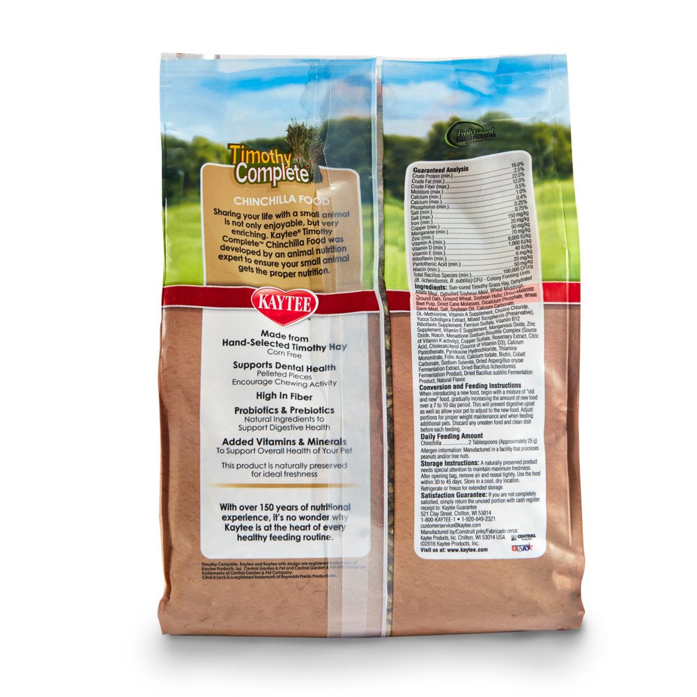 Kaytee Timothy Complete Chinchilla Food 3 Lb Animals & Pet Supplies > Pet Supplies > Small Animal Supplies > Small Animal Food Central Garden and Pet