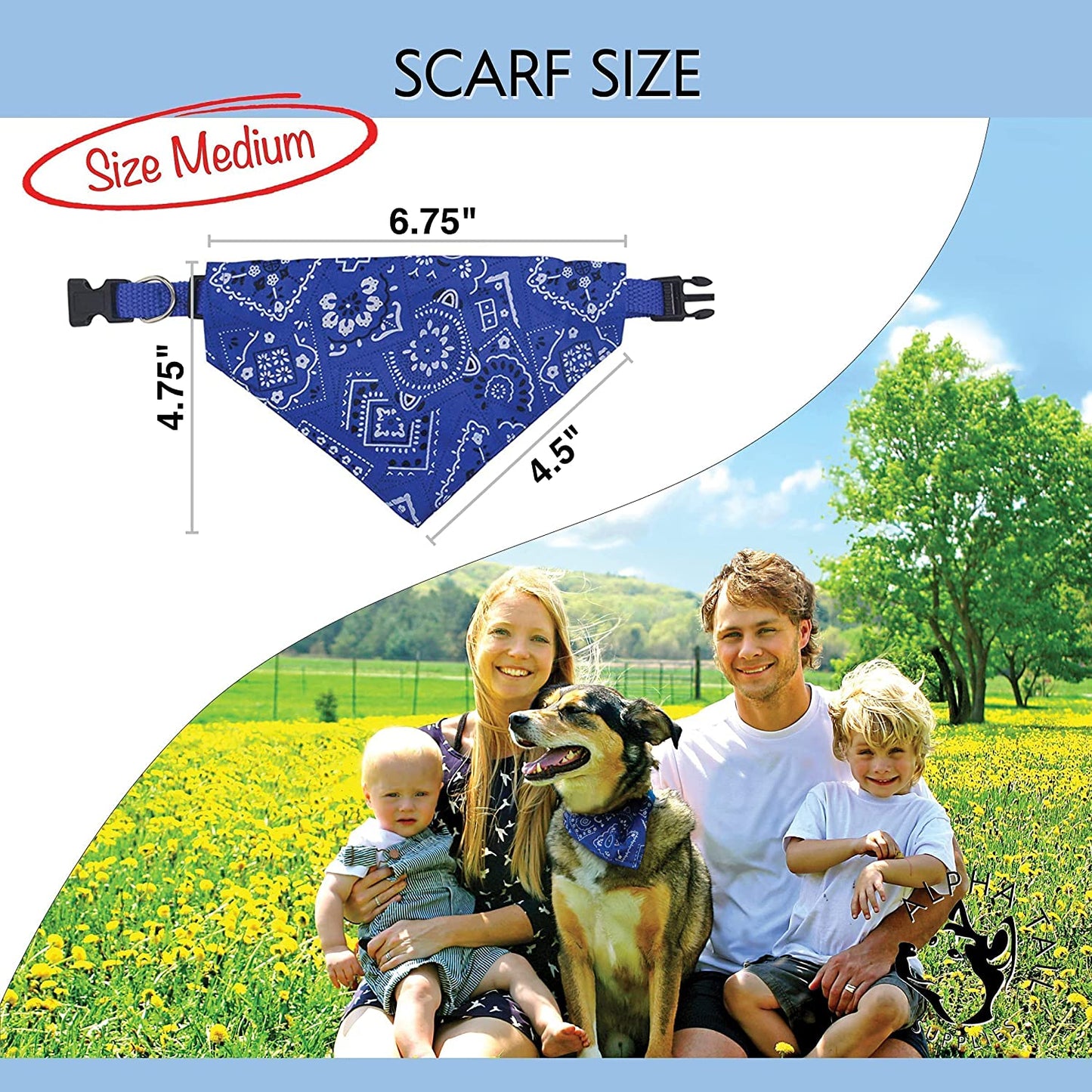Alpha Tail Supplies Dog Bandana Collar Scarf | for Dog, Puppy & Cat | Small, Medium & Large Adjustable Collars | Handkerchief Colors Include Red, Blue & Black | 1 Poop Bag Roll & 1 Dispenser Animals & Pet Supplies > Pet Supplies > Dog Supplies > Dog Apparel Alpha Tail Supplies