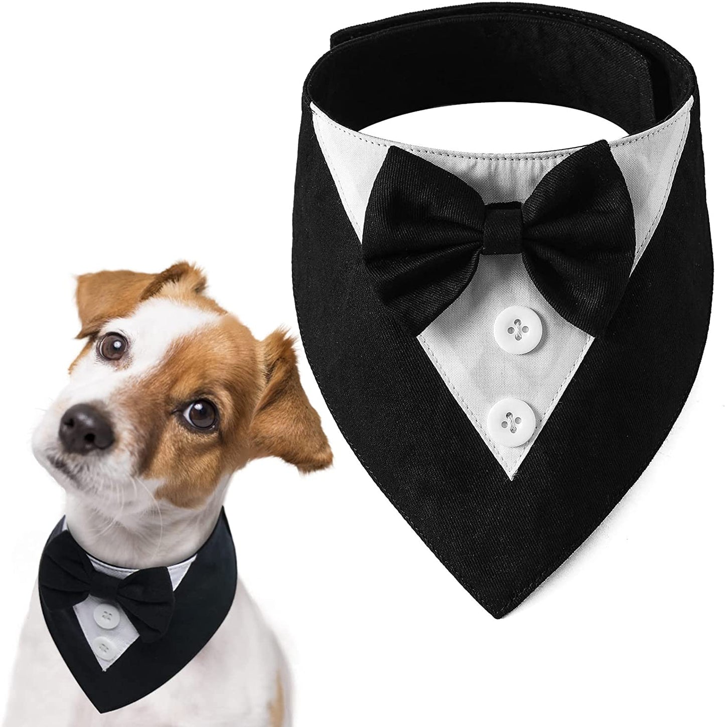 FUAMEY Dog Tuxedo,Formal Dog Wedding Bandana Dog Collar with Bow Tie Dog Birthday Costume Adjustable Pet Party Tux Dog Wedding Attire,Dog Valentines Outfit Cosplay for Small Medium Large Pets Black-S Animals & Pet Supplies > Pet Supplies > Dog Supplies > Dog Apparel FUAMEY Black L(neck:14.9-20in)