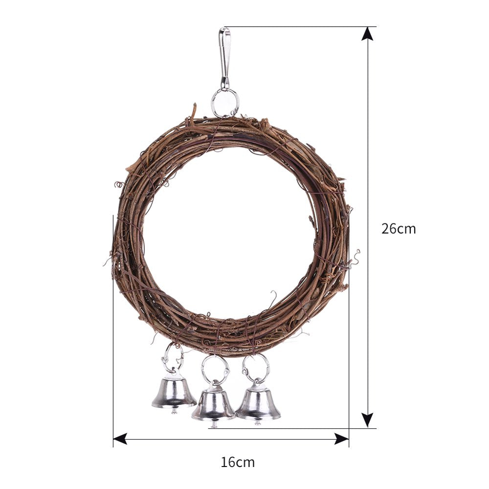 Walbest Bird Poria Vine Rattan Ring, Bird Nest Hammock, Rattan Nest, Hanging Chew with Bell Toys for Small Budgie Parrotlets Cockatiel Conure Lovebird Finch Animals & Pet Supplies > Pet Supplies > Bird Supplies > Bird Toys Walbest