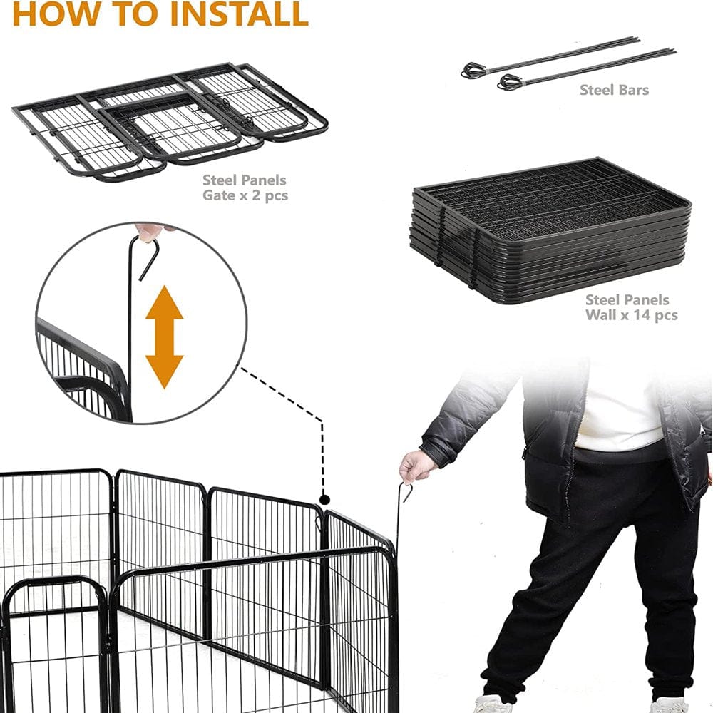16 Panel Pet Dog Playpen 24" Height Dog Exercise Pen Dog Fence Outdoor/Indoor Portable Puppy Rabbits Heavy Duty Animals & Pet Supplies > Pet Supplies > Dog Supplies > Dog Kennels & Runs Generic