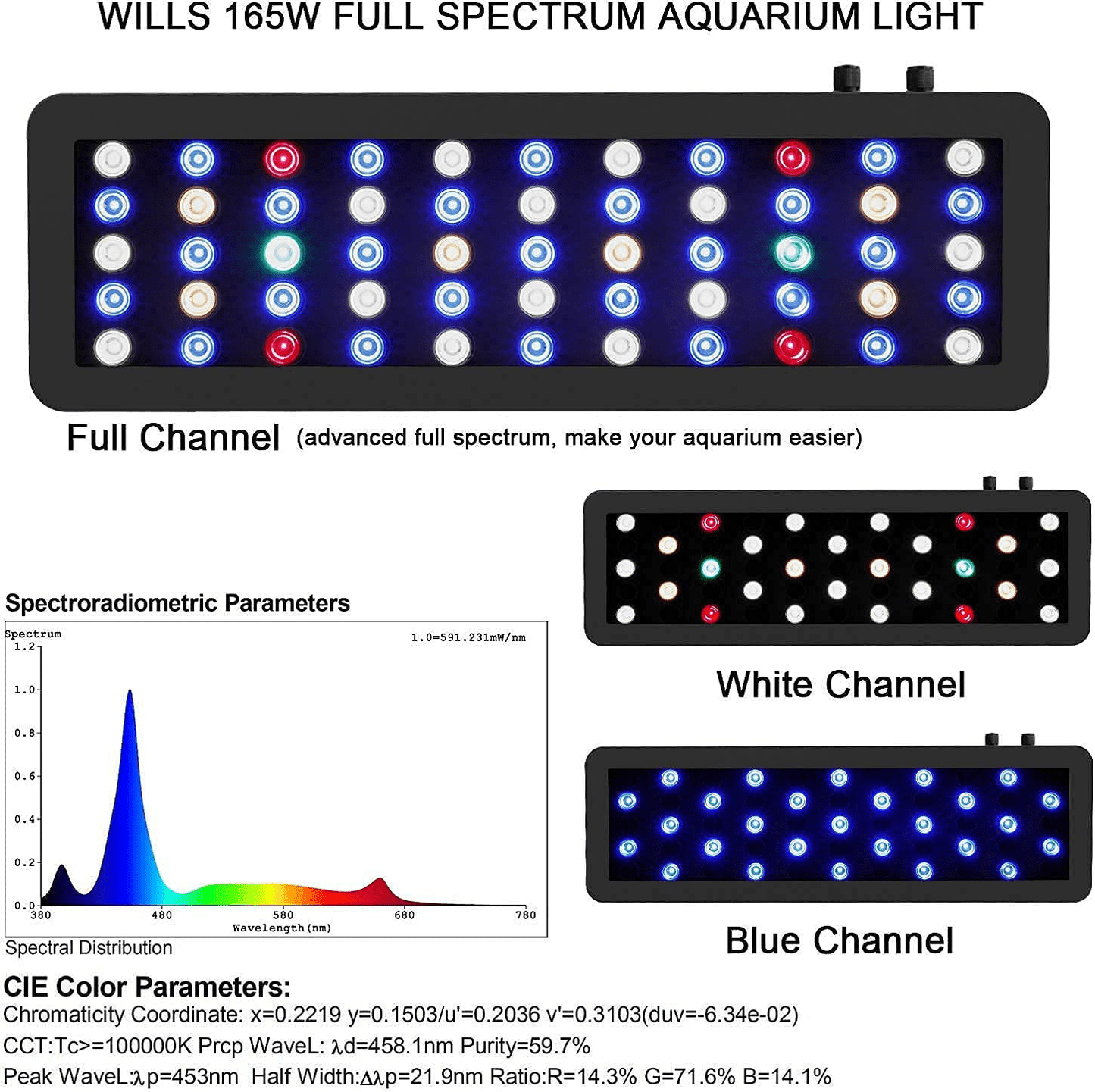 165W Aquarium Lights, WILLS Dimmable Full Spectrum Planted Aquarium Led Lights for Freshwater and Saltwater Coral Reef Fish Tank Animals & Pet Supplies > Pet Supplies > Fish Supplies > Aquarium Lighting WILLS   