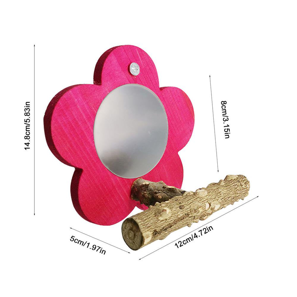 Gecorid Flower Bird Mirror with Perch Parrot Wood Perch Stand Birdcage Fun Stands for Small Parrot Canaries Parakeet Cockatiel Lovebird Exceptional Animals & Pet Supplies > Pet Supplies > Bird Supplies > Bird Cages & Stands Gecorid