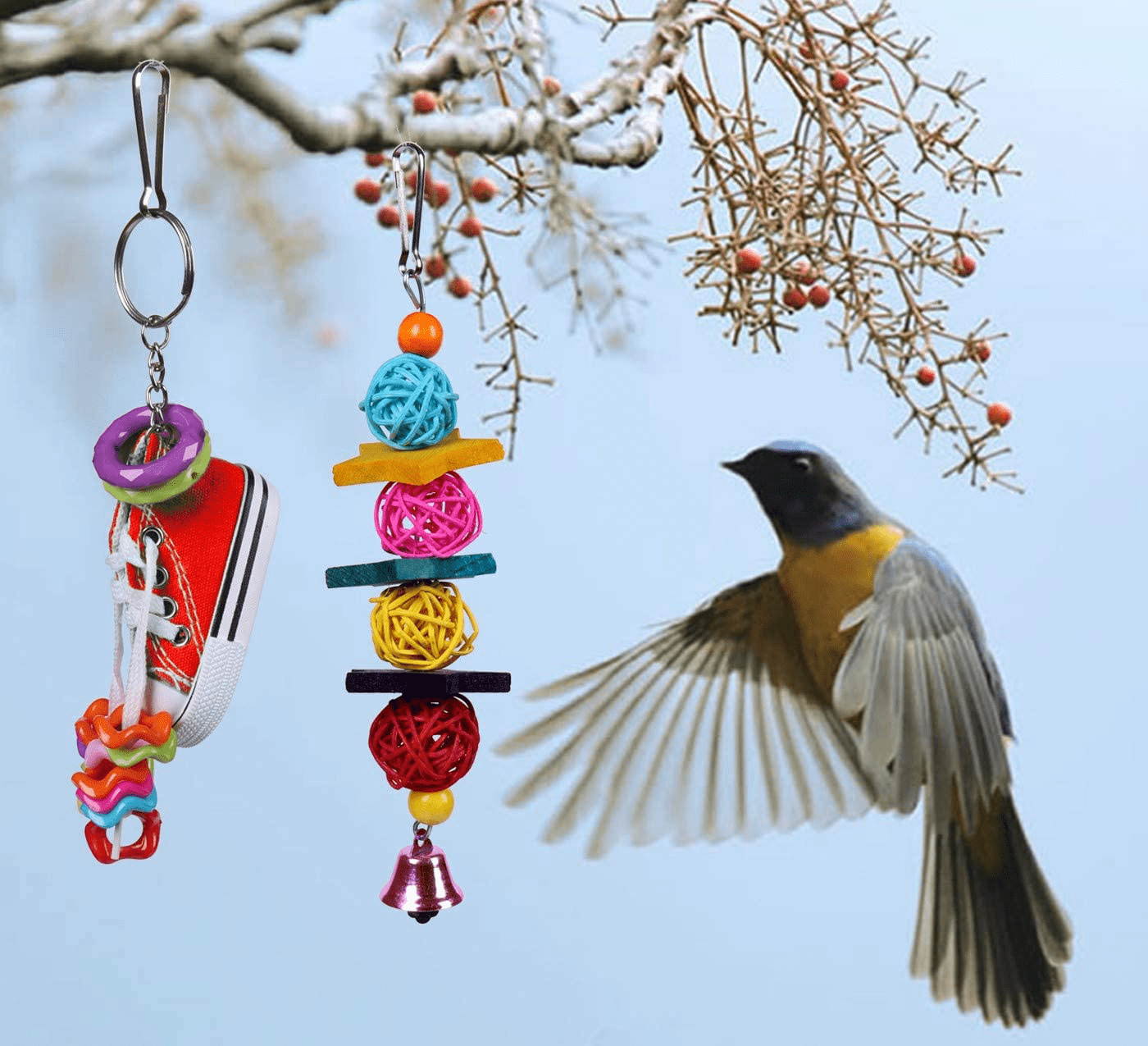 19 Pack Parakeet Toys,Birds Parrot Toys,Natural Wooden Hanging Bell Pet Bird Cage Toys,Bird Swing Chewing Toys,For Small Parrots,Finches,Cockatiels,Conures,Love Birds,Macaws Animals & Pet Supplies > Pet Supplies > Bird Supplies > Bird Cage Accessories JULEVTOYR