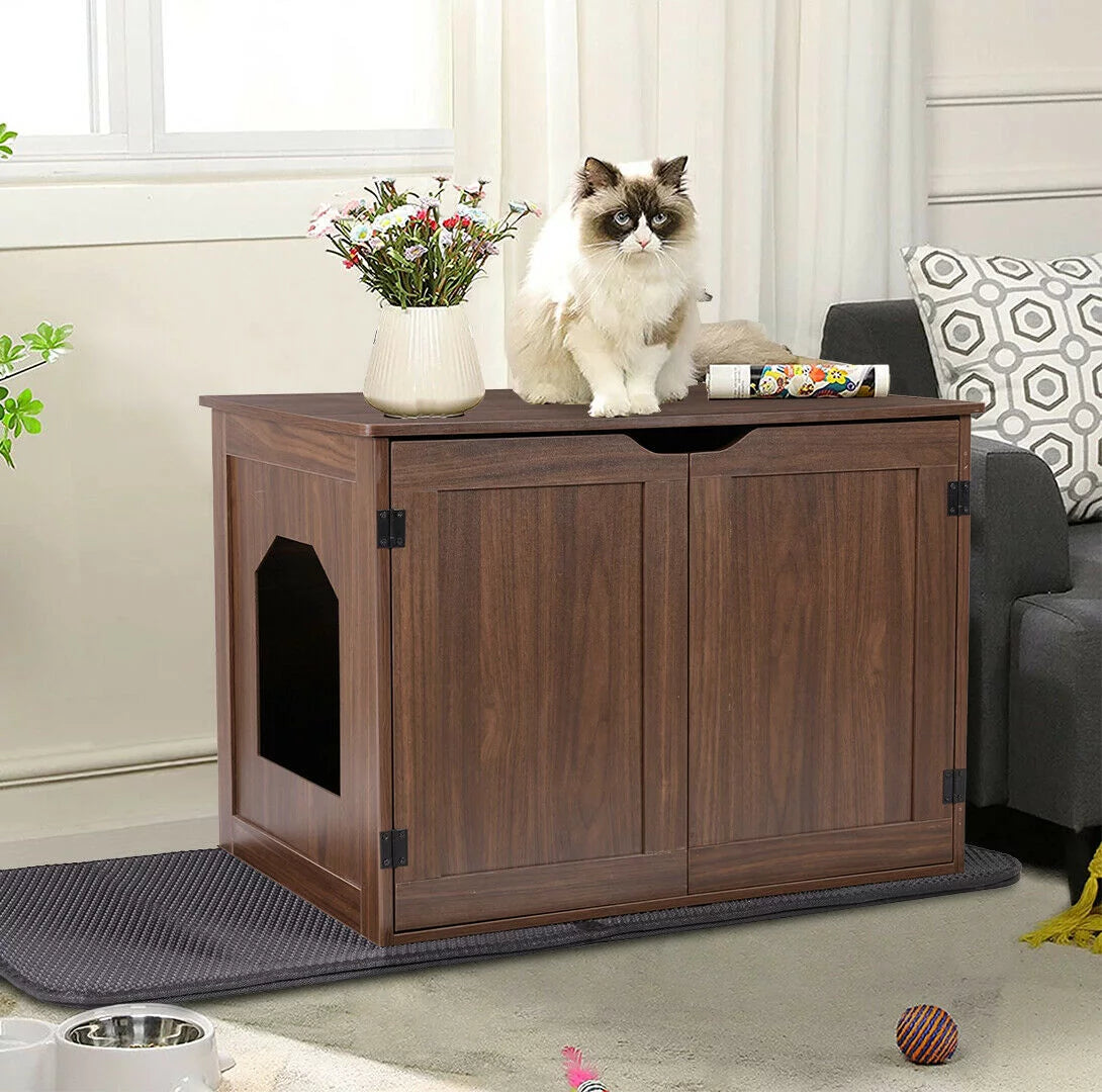 Bingopaw Cat Litter Cabinet Wooden House Kitty Furniture Box with Cat Litter Animals & Pet Supplies > Pet Supplies > Cat Supplies > Cat Furniture BingoPaw L