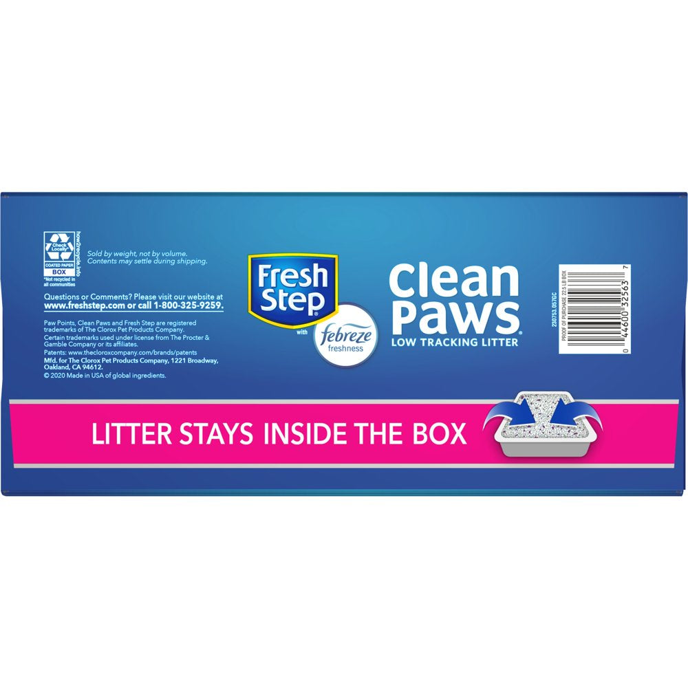 Fresh Step Clean Paws Cat Litter, Clumping Cat Litter with Febreze, Gain Sent - 22.5 Lbs Animals & Pet Supplies > Pet Supplies > Cat Supplies > Cat Litter The Clorox Company
