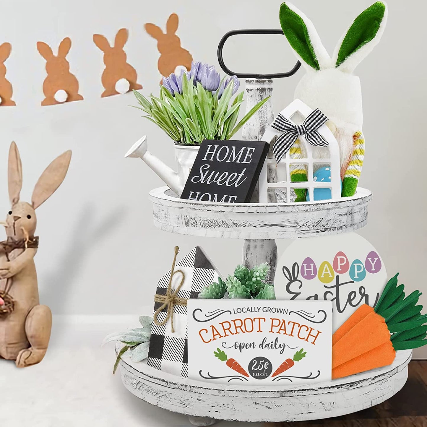 Farmhouse Decor, Two Tiered Tray White with 3 Wood Cute Signs, Wooden Rustic Modern Decorations Items for Home Kitchen Shelf Coffee Bar Table Animals & Pet Supplies > Pet Supplies > Dog Supplies > Dog Apparel ShenZhen MaoDun MaoYi YouXianGongSi