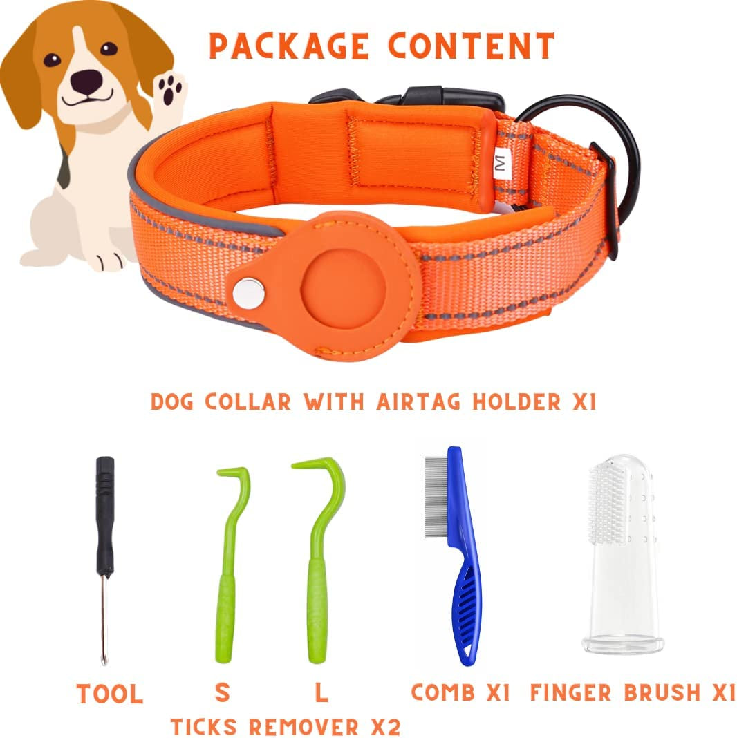 Dog Tracking Collar for Apple Airtag- Reflective Pet Collar with Airtag Holder Case, Adjustable, Durable, Stylish, Padded, Heavy-Duty Dog Collars - S, M, L, XL Size Electronics > GPS Accessories > GPS Cases ELLOY   