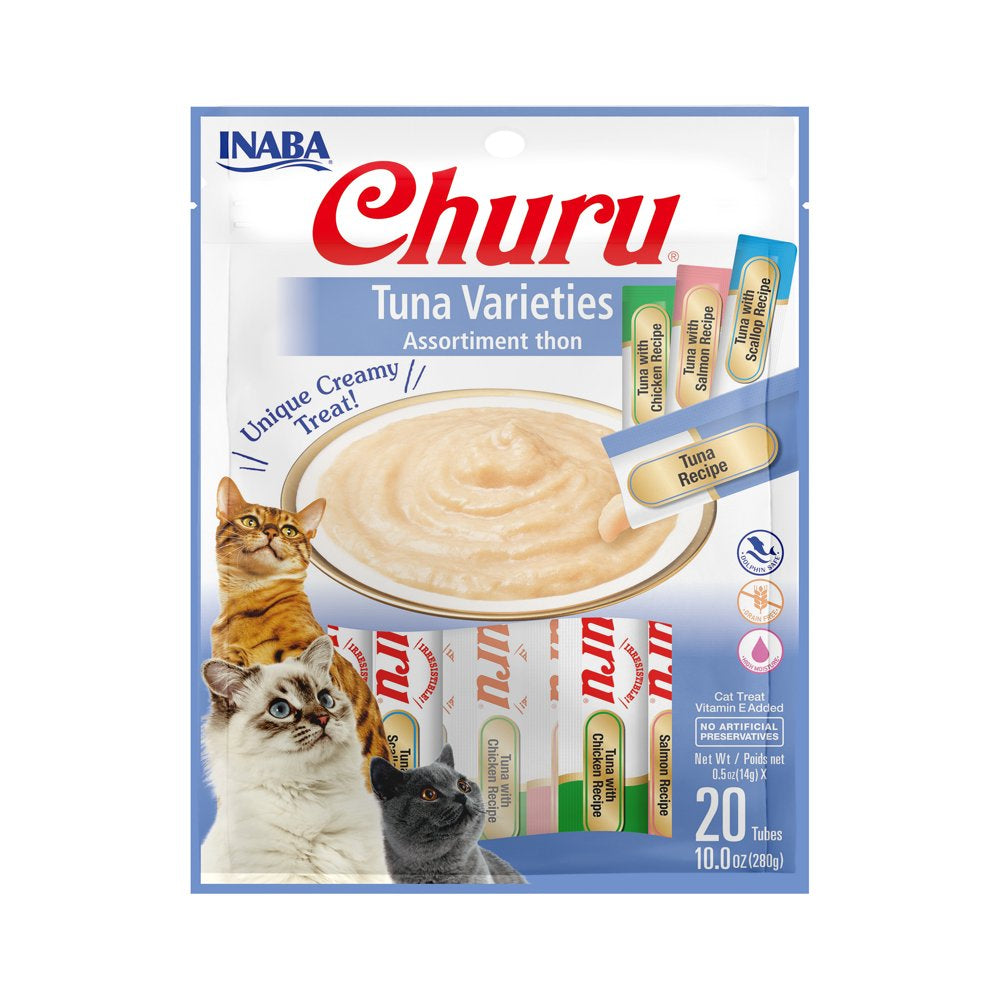 INABA Churu Creamy, Lickable Purée Cat Treat W Taurine, 0.5 Oz, 20 Tubes, Tuna & Chicken Variety Animals & Pet Supplies > Pet Supplies > Cat Supplies > Cat Treats Inaba Foods (USA) Inc. Tuna Variety