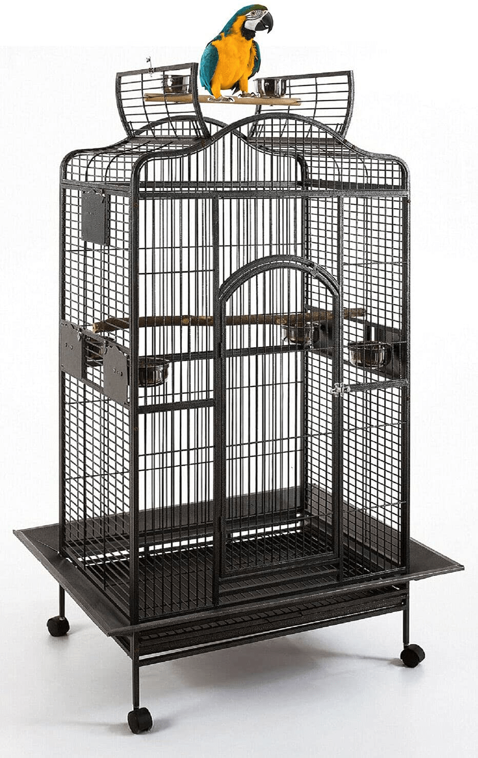 2 Color, Extra Large Wrought Iron Dome Top for Macaw Goffin'S Cockatoo Cockatiels African Grey Amazon Parrots Green Cheek Conures Caique Bird Cage with Rolling Stand Animals & Pet Supplies > Pet Supplies > Bird Supplies > Bird Cages & Stands Mcage Hammertone Black