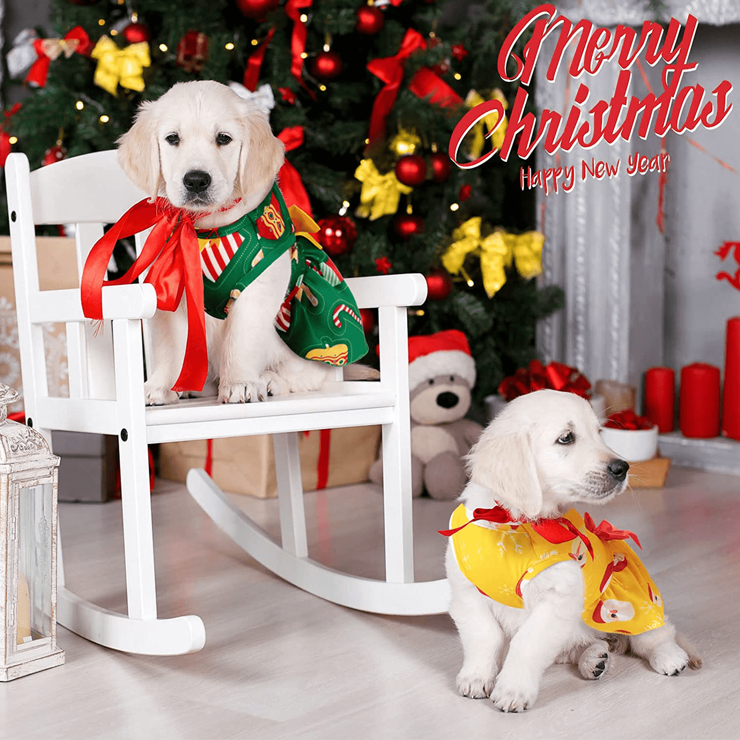 2 Pieces Christmas Dog Dresses Holiday Theme Dog Clothes Cat Apparel Cute Pet Clothes Dog Outfit Doggie Bowknot Dresses Puppy Party Costumes for Dogs Cats Pet Animals & Pet Supplies > Pet Supplies > Cat Supplies > Cat Apparel Sadnyy
