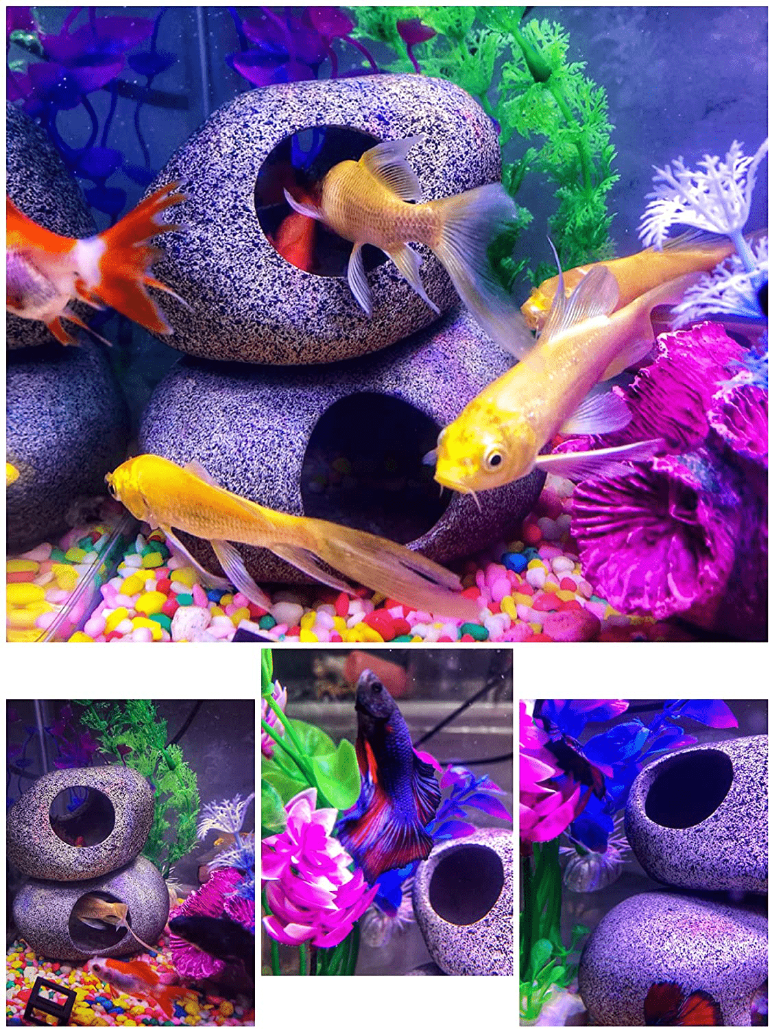 2 Pieces Stackable Aquarium Decoration Rock Caves, Hideaway for Shrimp Cichlid Hiding Breeding Spawning, Professional Hideout Decor for Territorial Fish (Natural) Animals & Pet Supplies > Pet Supplies > Fish Supplies > Aquarium Decor CRMADA