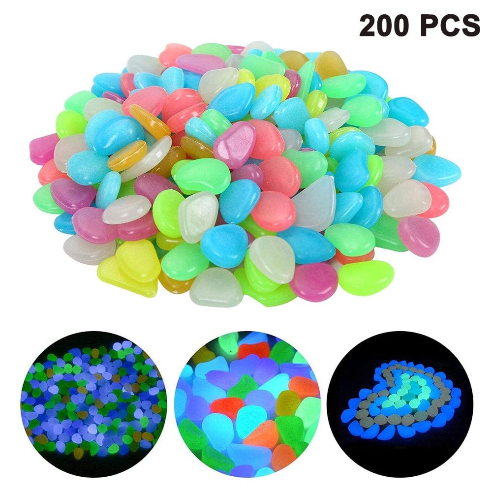 200 Pcs, Glow in the Dark Pebbles - Indoor Outdoor Zen Garden Stones, Moonlight Yard Plant Decorations, Fish Tank Aquarium Rocks, Solar Backyard LED Patio Decor Light Blue Animals & Pet Supplies > Pet Supplies > Fish Supplies > Aquarium Decor Peroptimist Multicolor